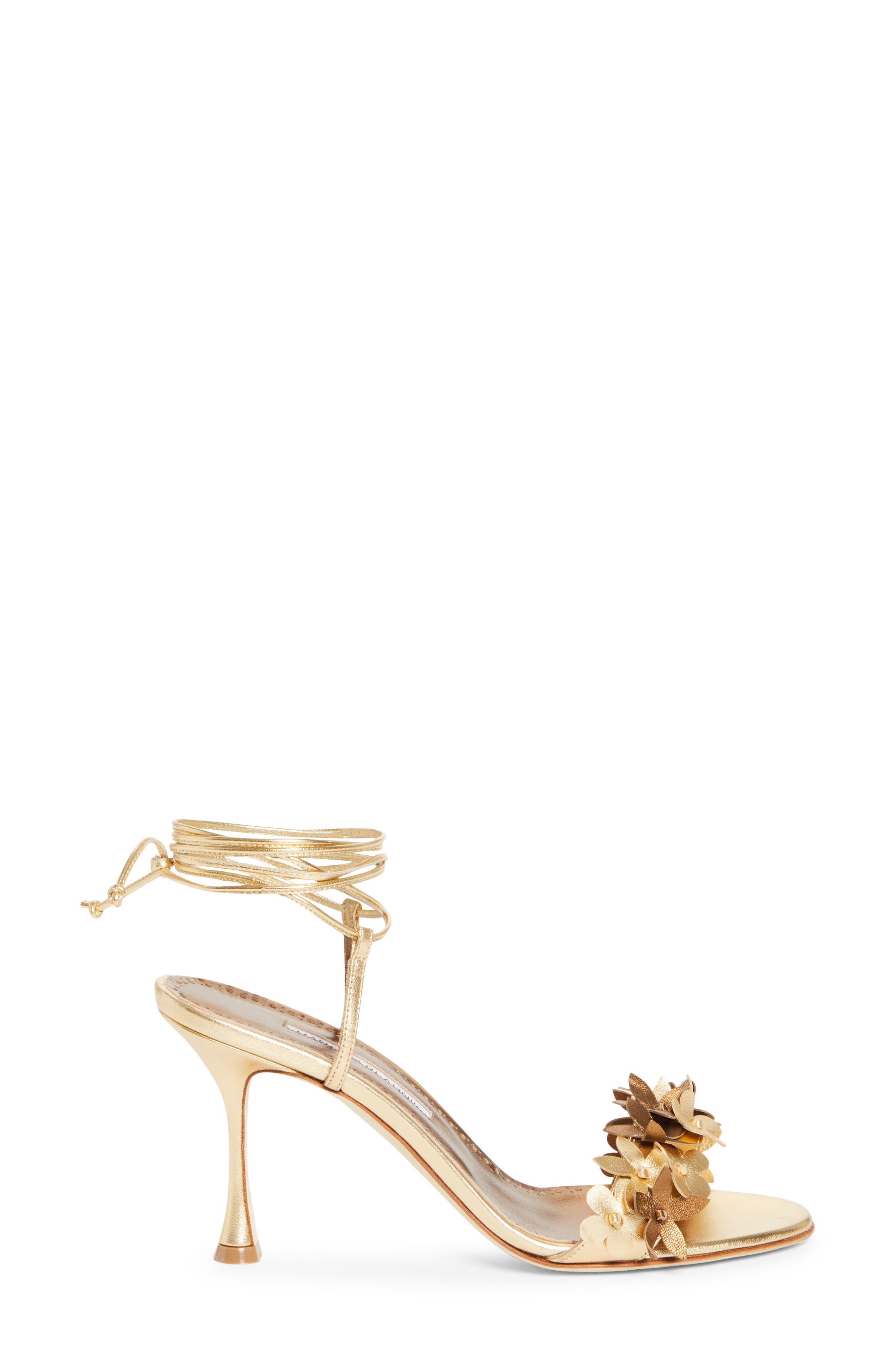 Manolo Blahnik Anista Floral Sandal in Gold at Nordstrom - 3
