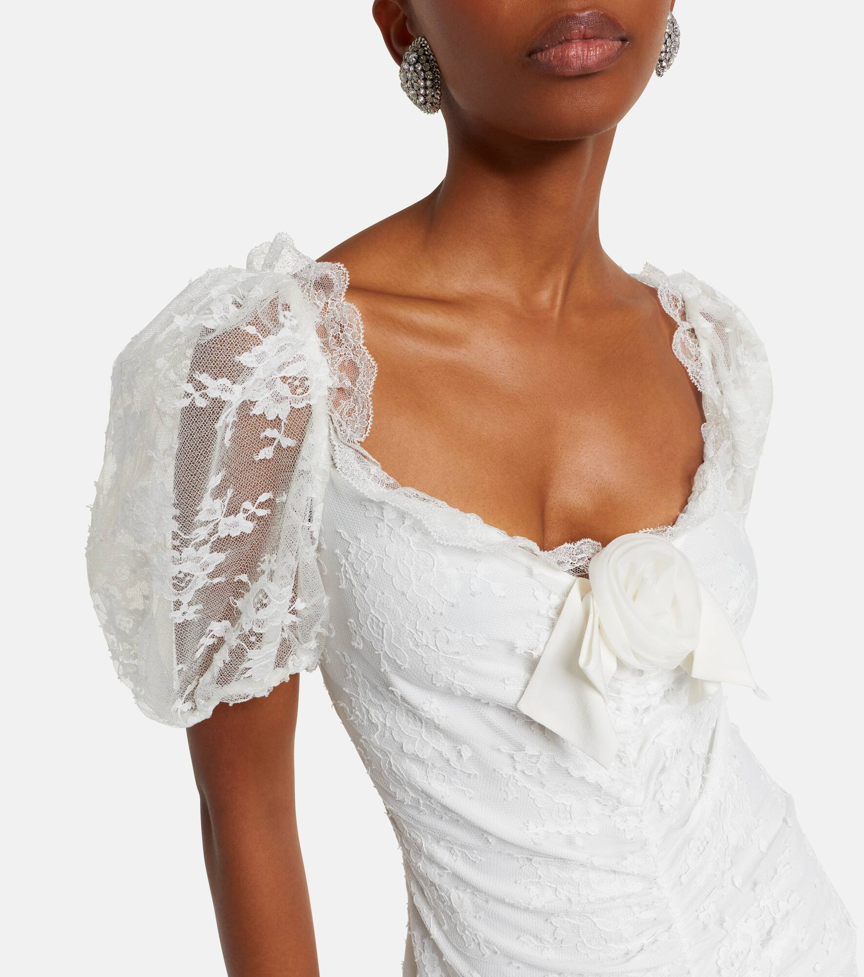 Bow-detail ruched lace gown - 4