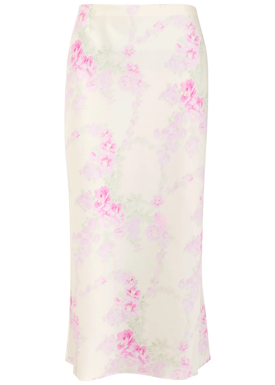 Loveshackfancy Castle Floral-print Satin Midi Skirt - 1