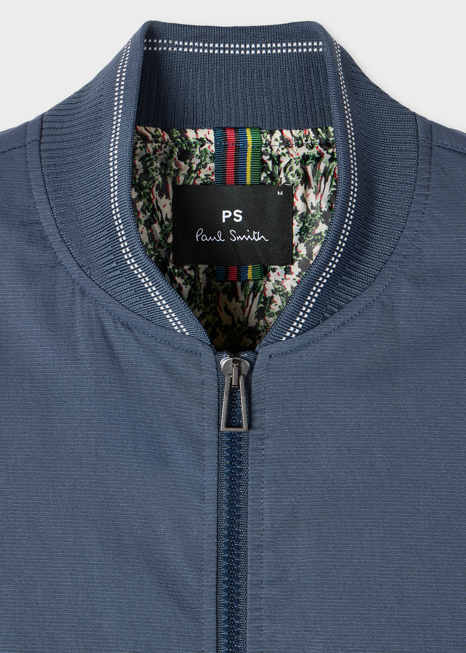 Slate Blue Textured Bomber Jacket - 2