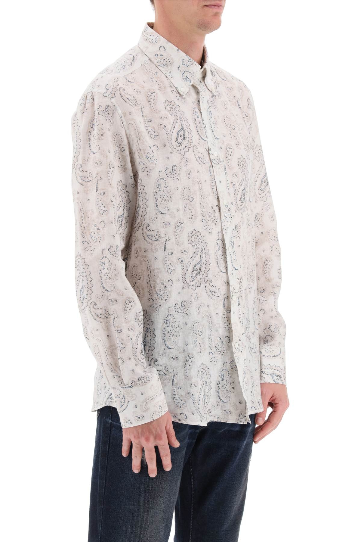 Linen Shirt With Paisley Pattern - 4