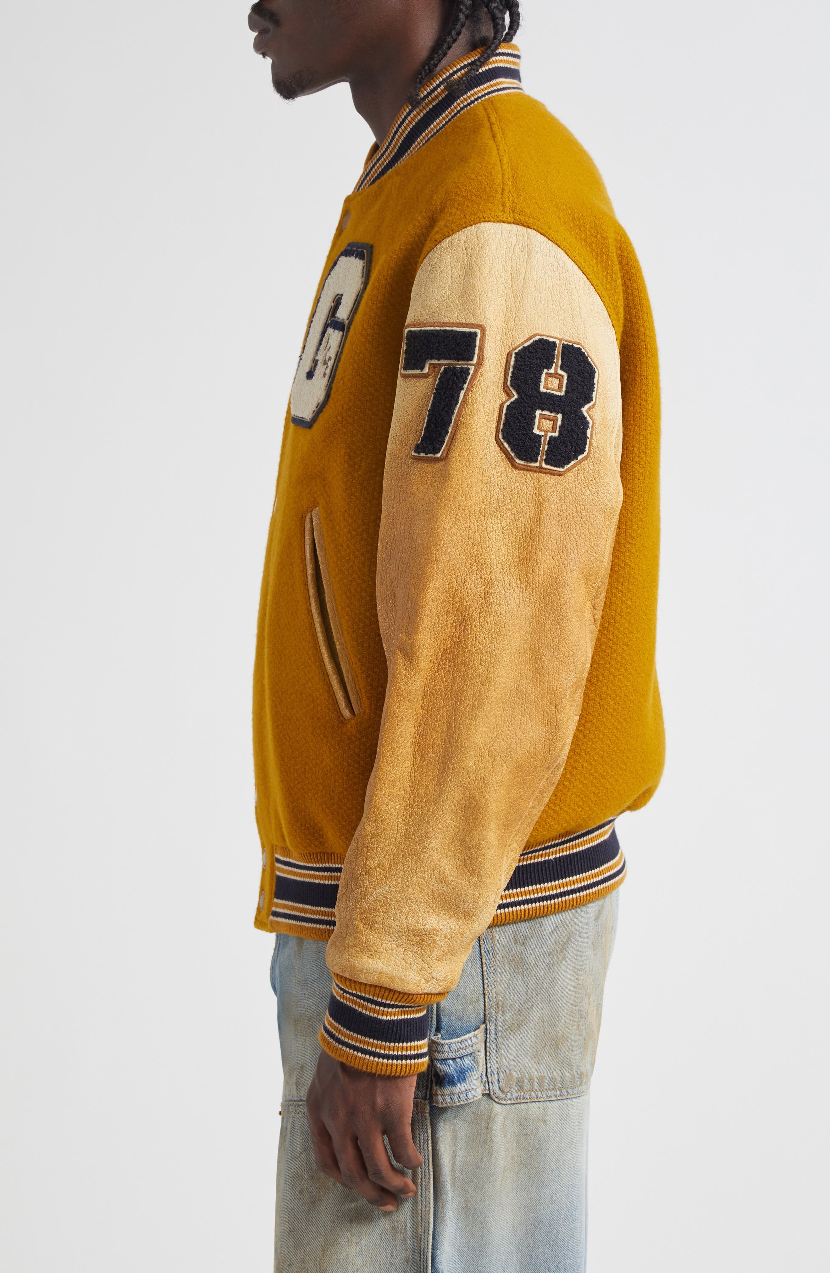 Golden Goose Journey Mixed Media Varsity Bomber Jacket in Wood Thrush at Nordstrom - 4
