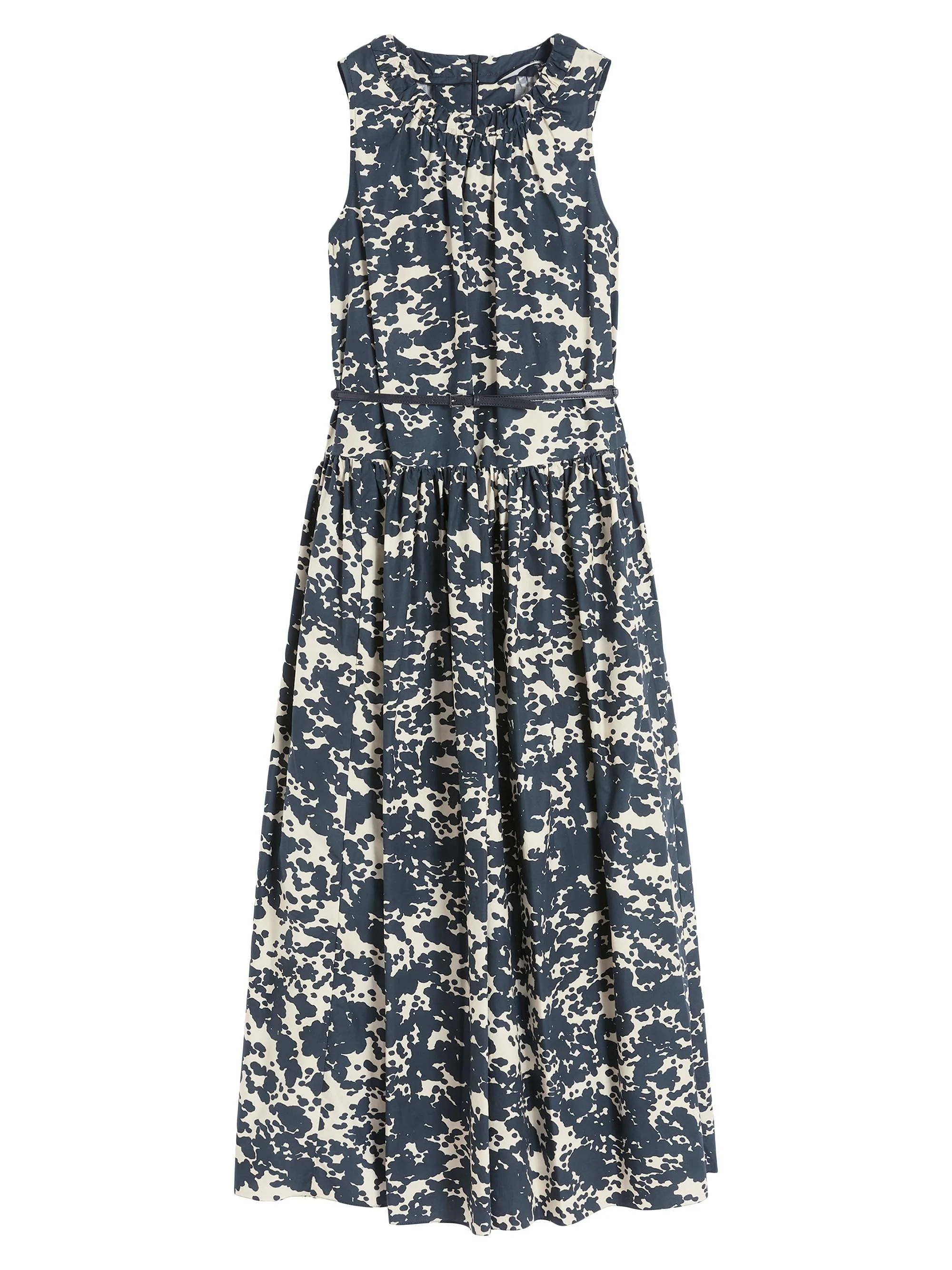 Women's Printed Cotton Dress with Belt - Ultramarine - 1