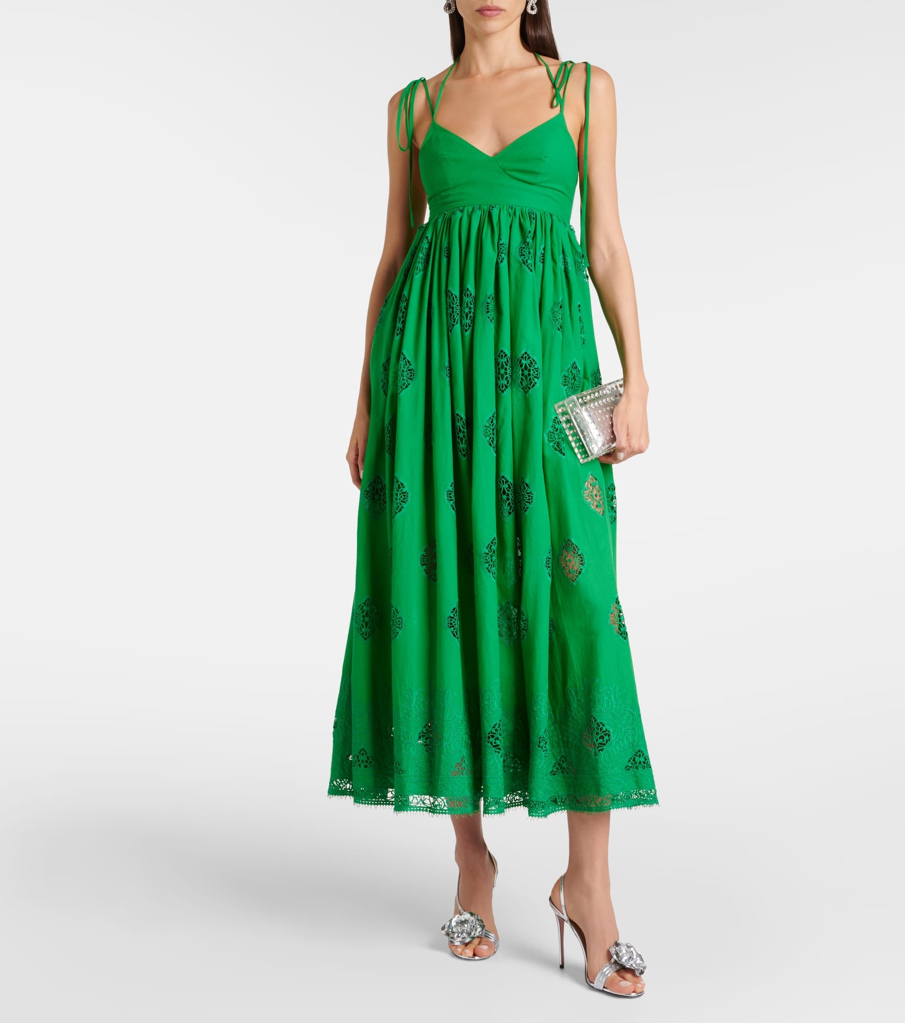Embroidered cotton-blend midi dress - 2