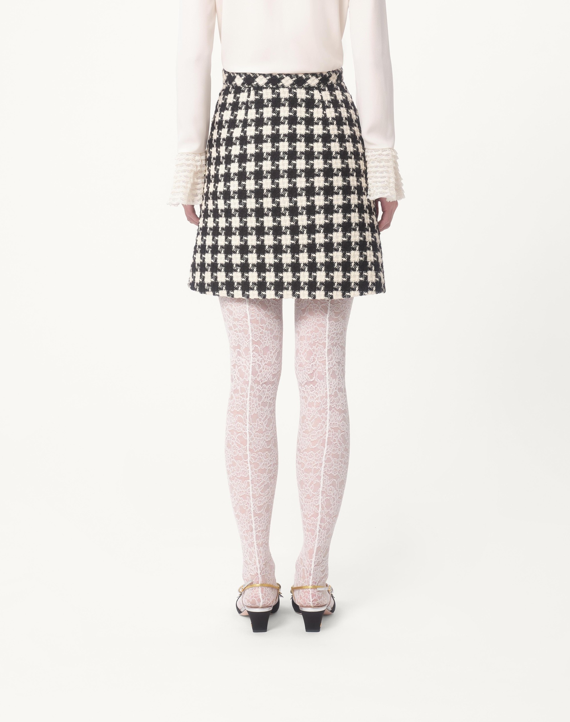 EMBROIDERED DAMIER LIGHT TWEED SKIRT - 7