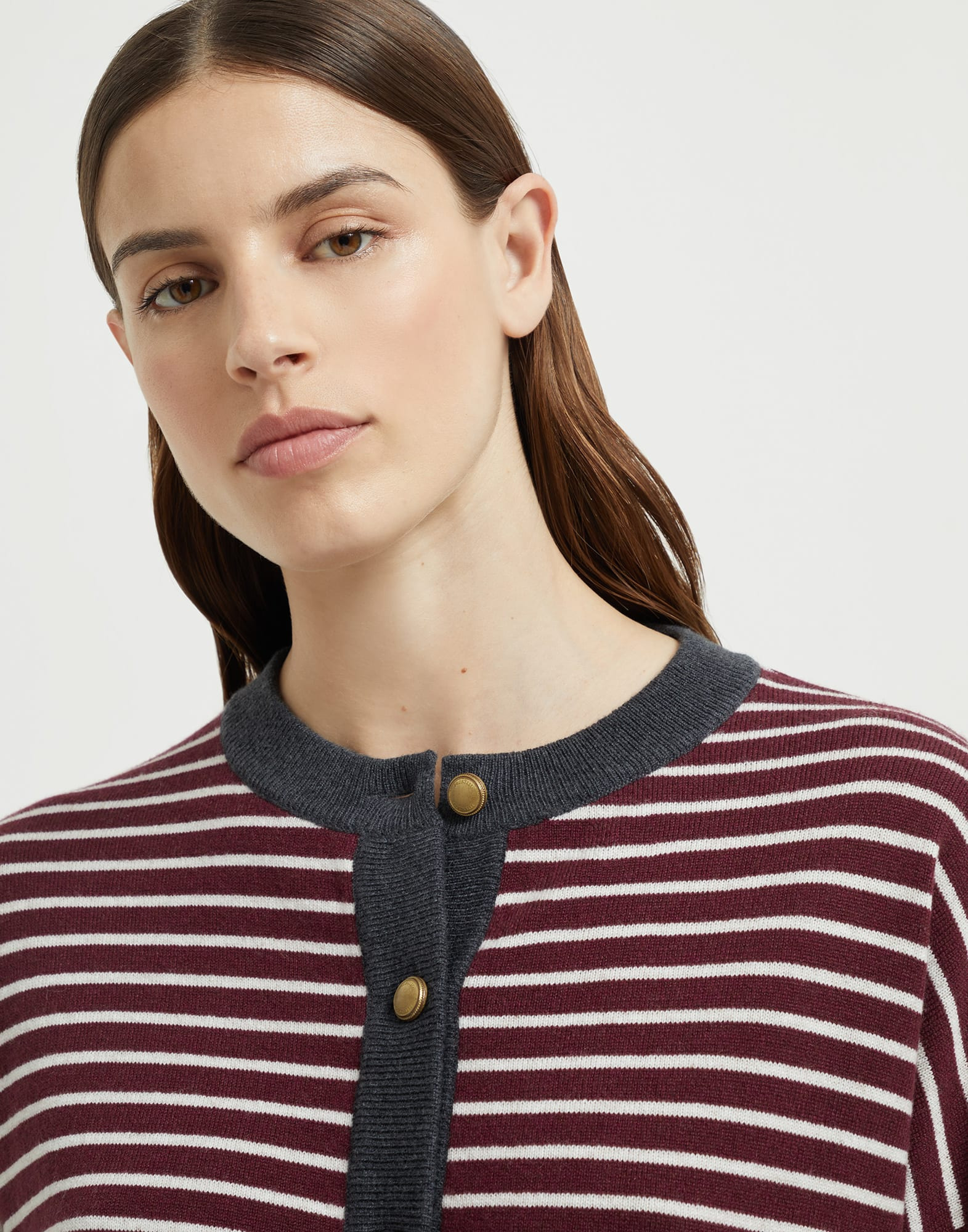 Virgin wool, cashmere and silk striped cardigan with contrast trims - 3