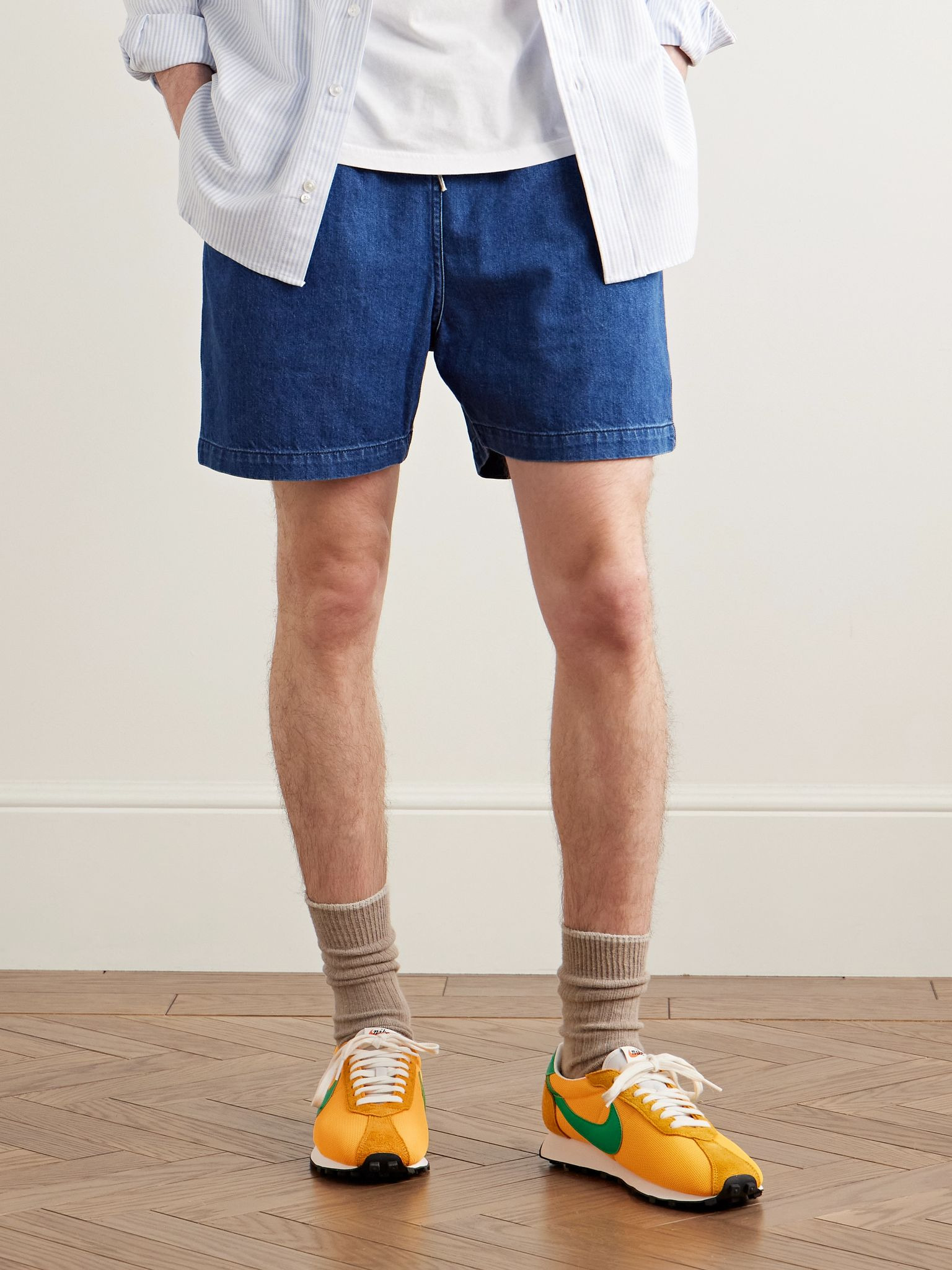 LD-1000 Leather and Suede-Trimmed Mesh Sneakers Saffron - 2