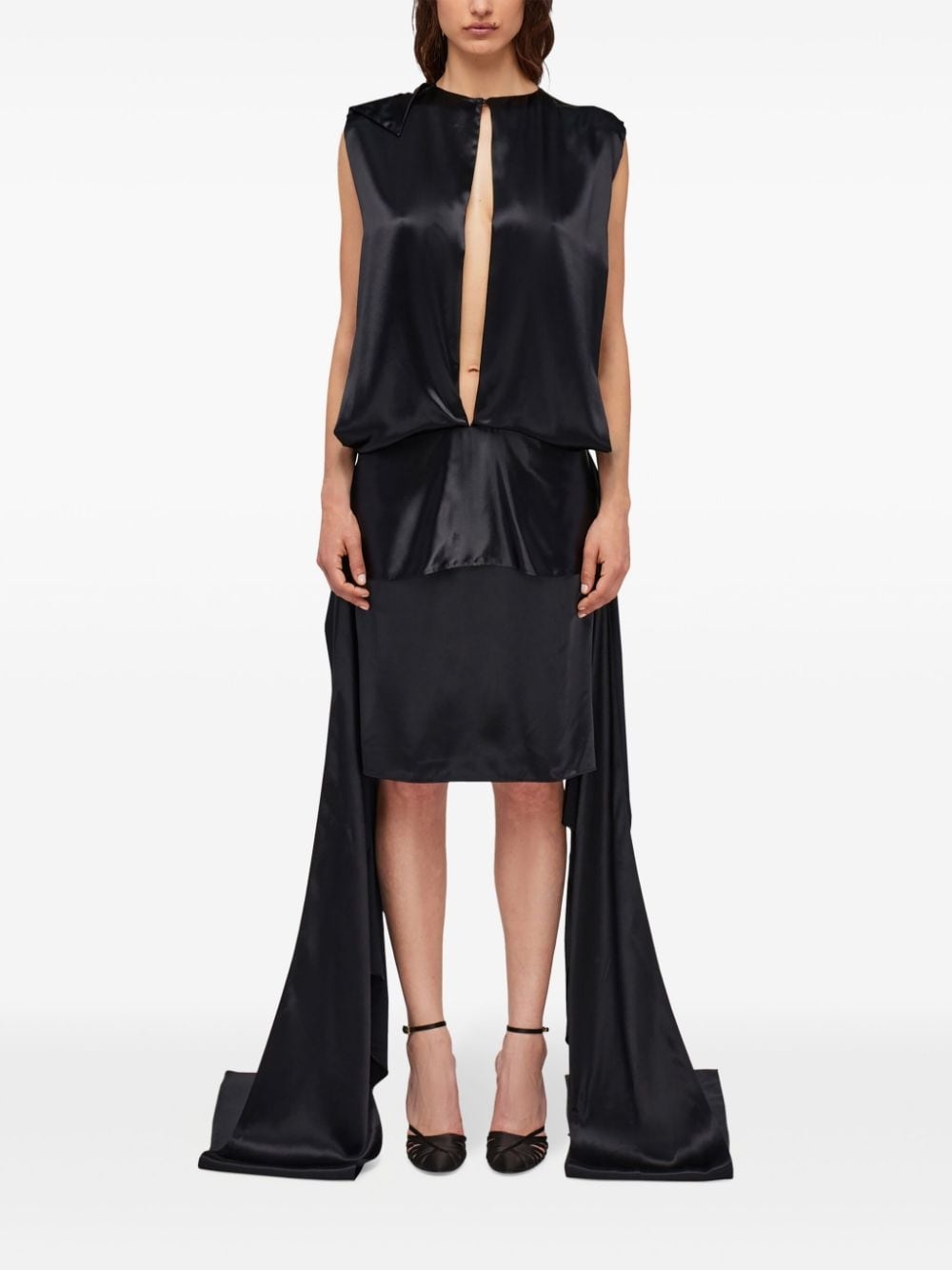 satin-weave slit-detail evening dress - 2