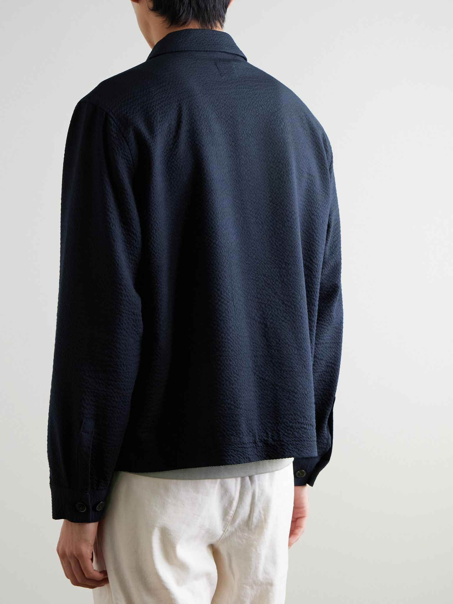 Wool-Blend Seersucker Shirt Jacket Navy - 3