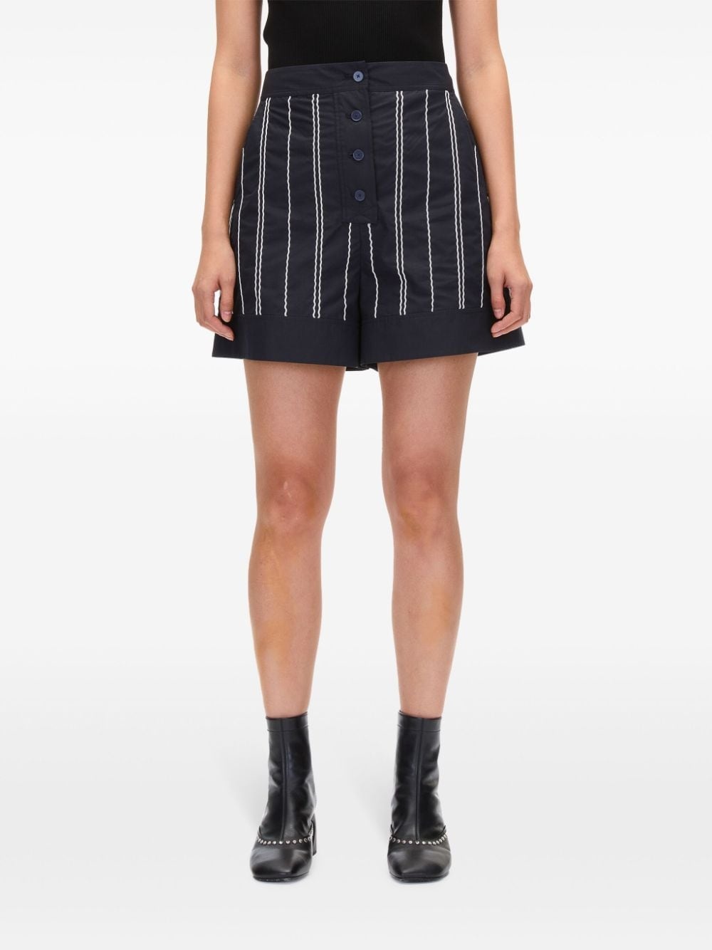 wave-stitching thigh-length shorts - 3