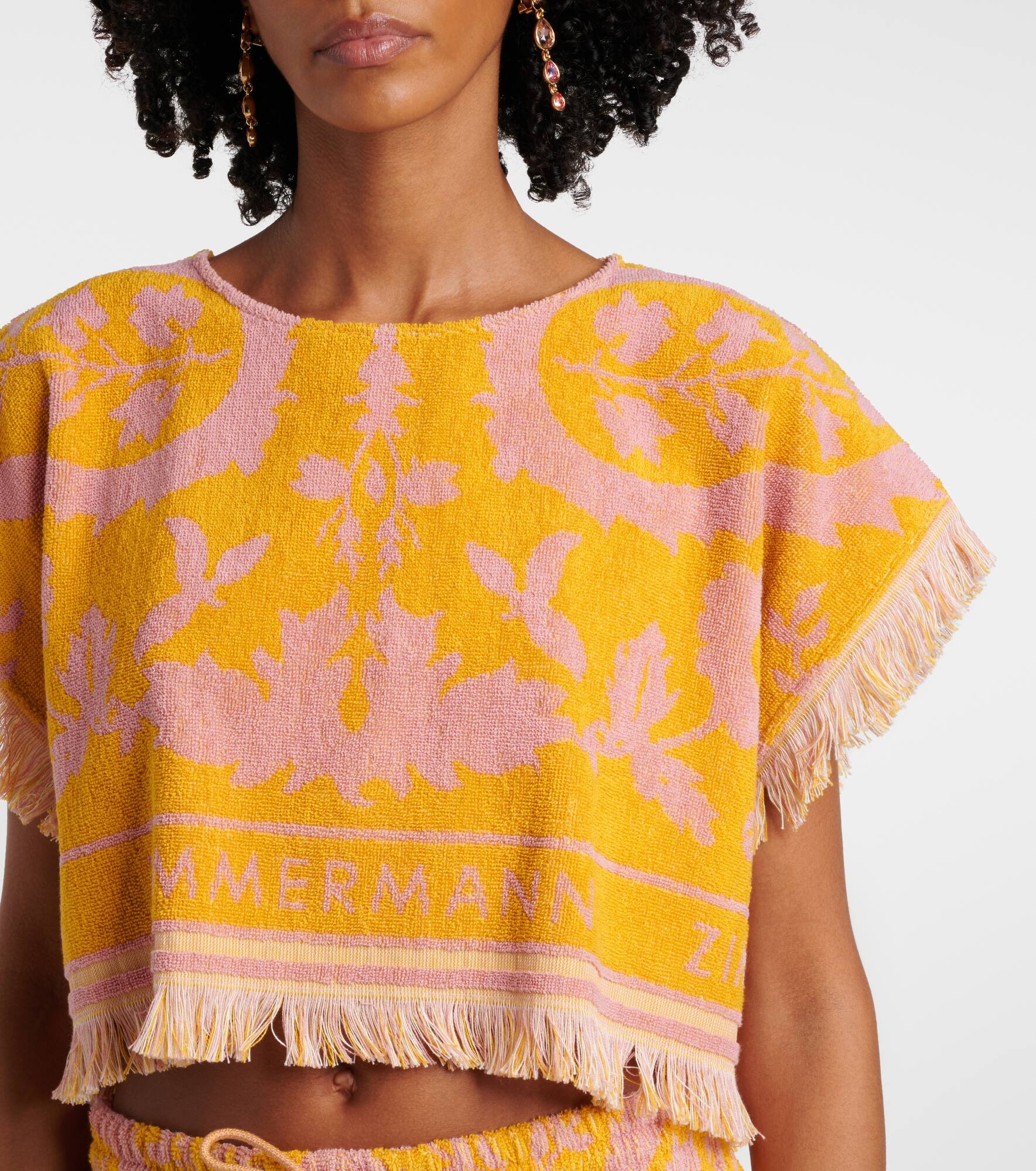 Wylie fringed cotton terry crop top - 4