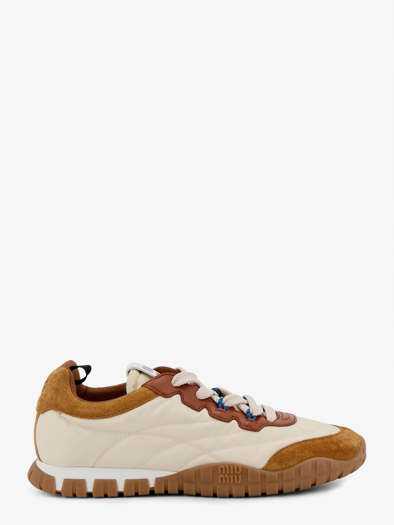 Miu Miu Tyre Technical Fabric and Suede Sneakers Beige - 1