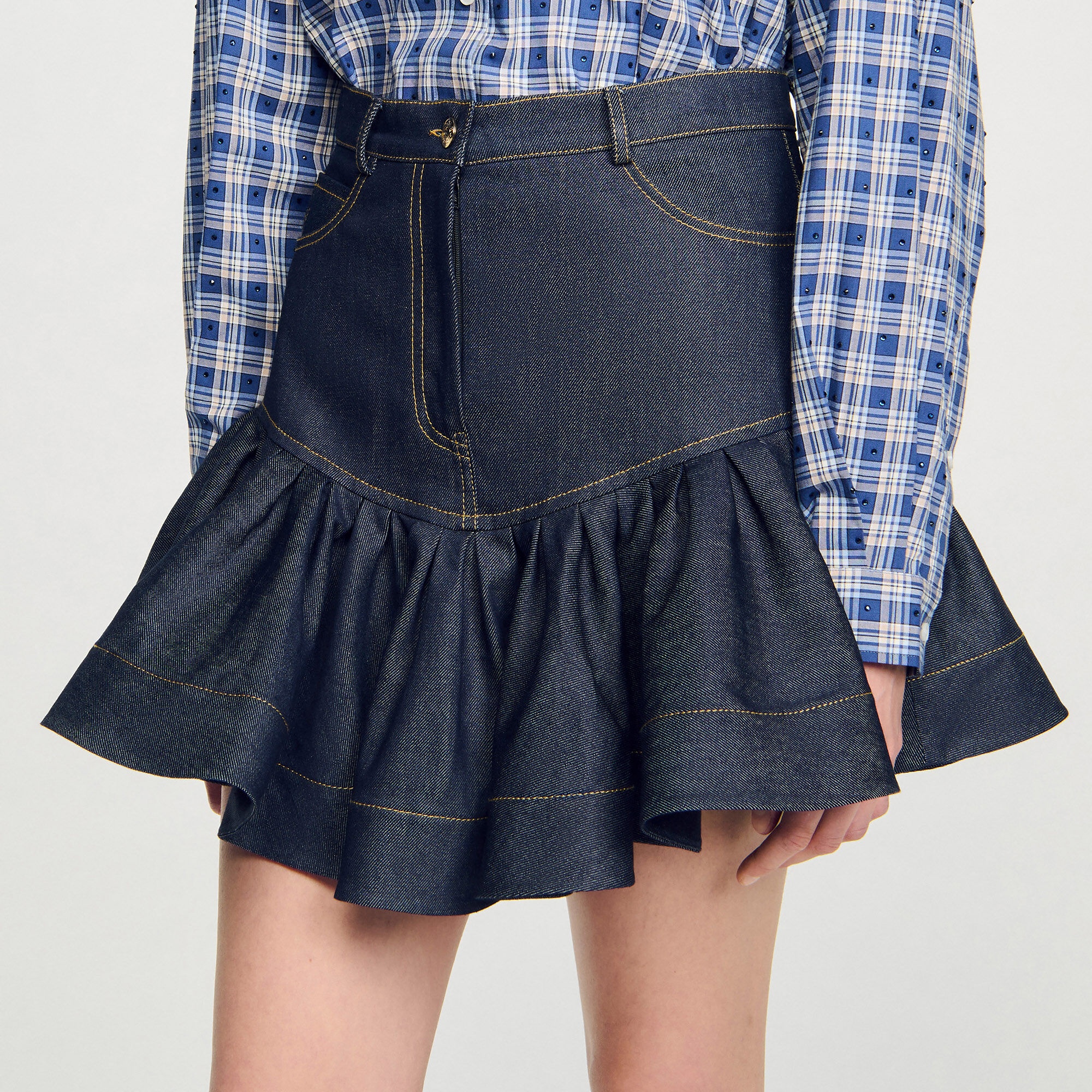 MINI DENIM RUFFLED SKIRT - 3