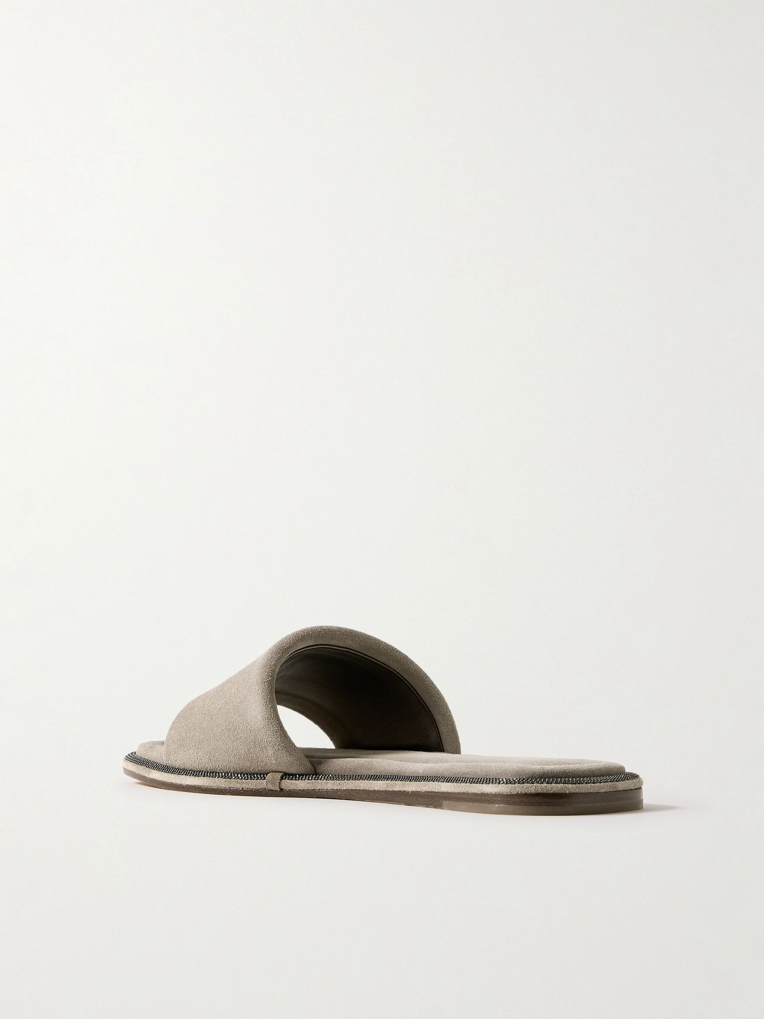Bead-embellished suede slides Taupe - 3