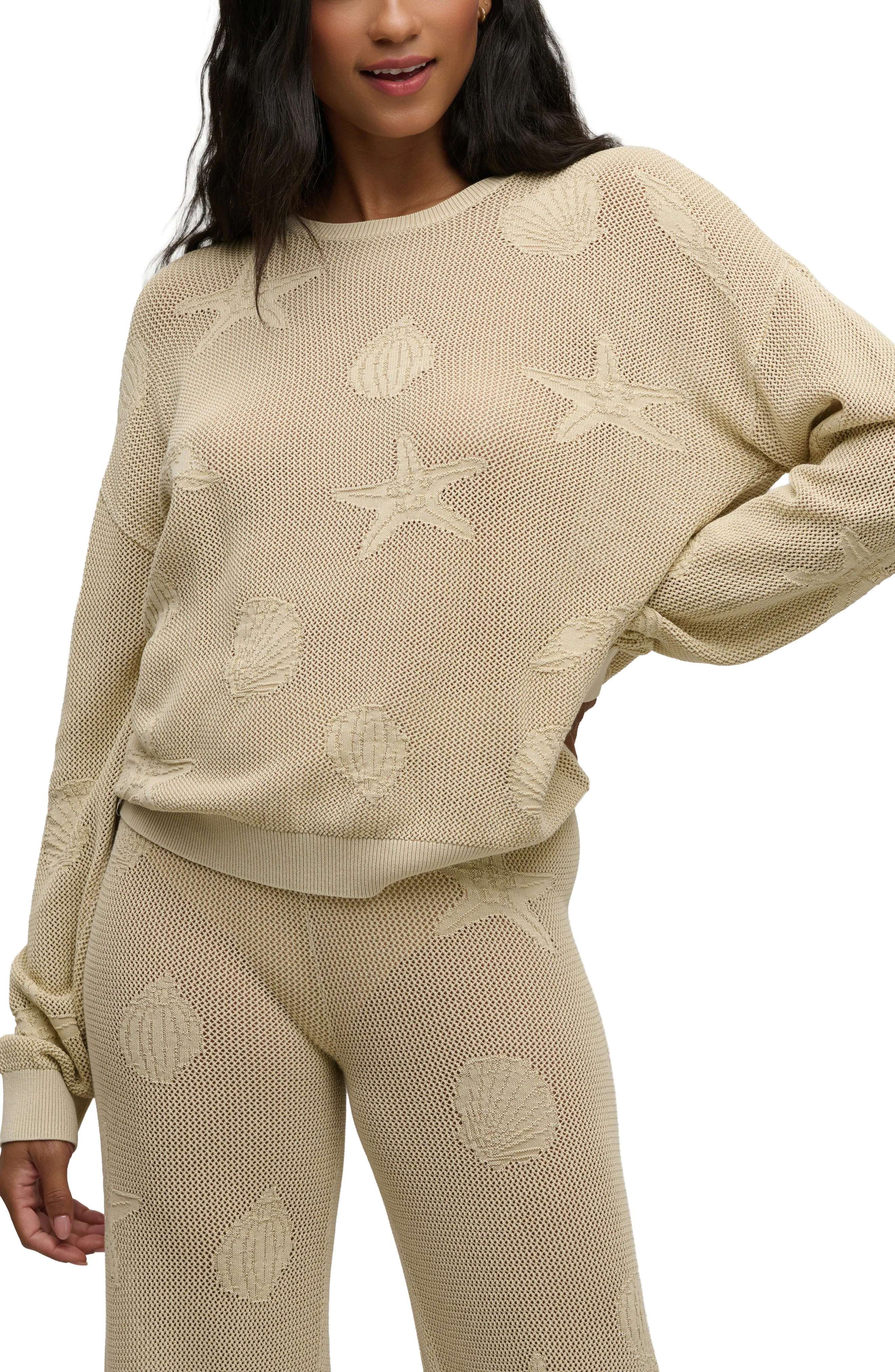 barefoot dreams Shell Relaxed Fit Semisheer Cotton Sweater in Stone - 1