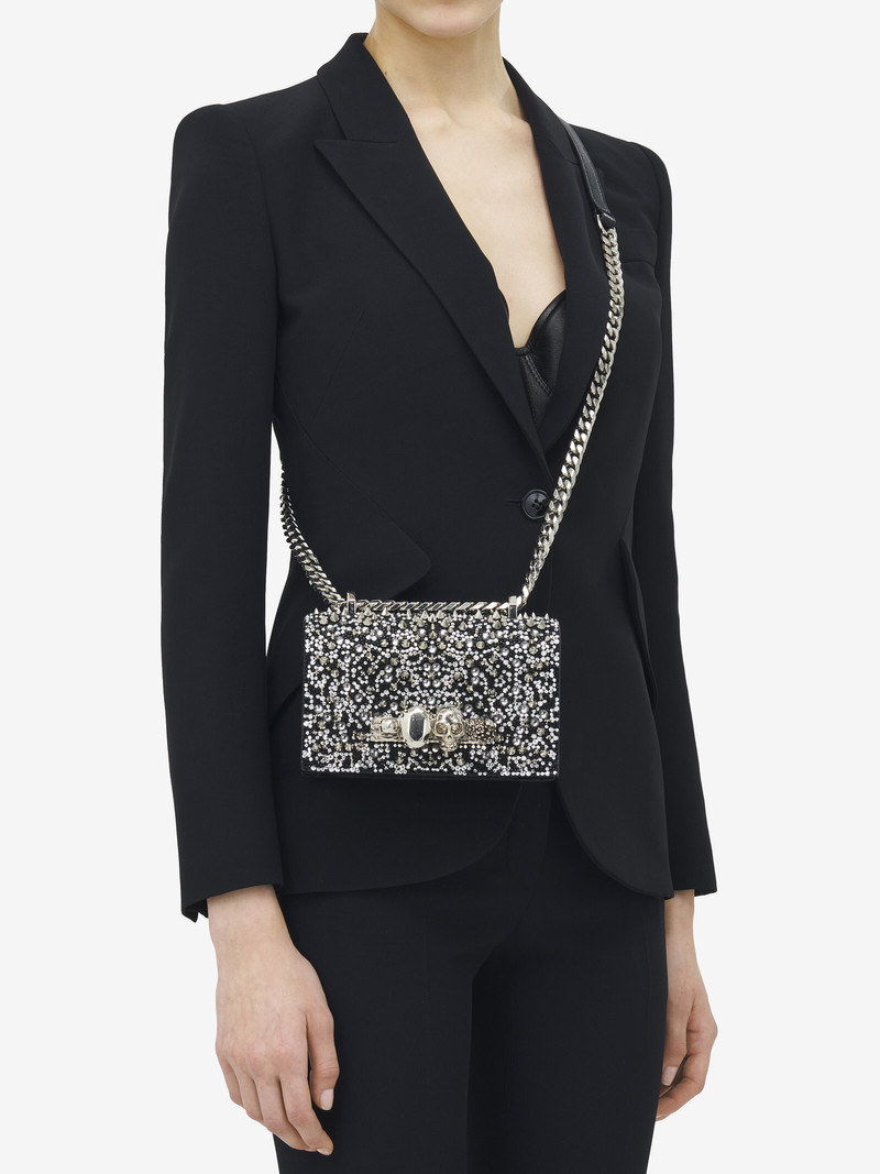 Alexander McQueen Women's Crystal-embellished Mini Jewelled Satchel in Black outlook