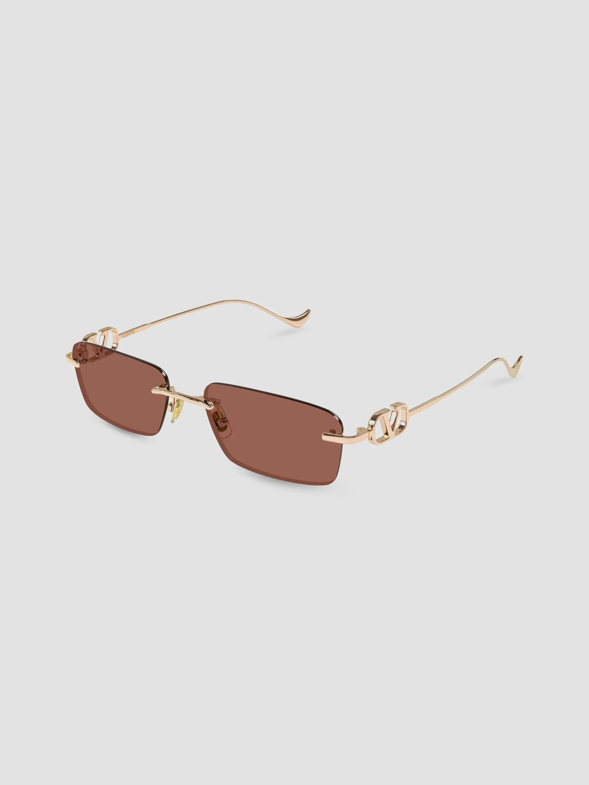 Women's V Logo 55MM Bejewelled Rimless Rectangle Sunglasses - Gold - 1