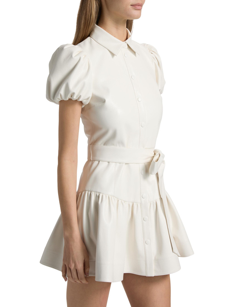 Women's Henrietta Belted Faux-Leather Minidress - Off White 4