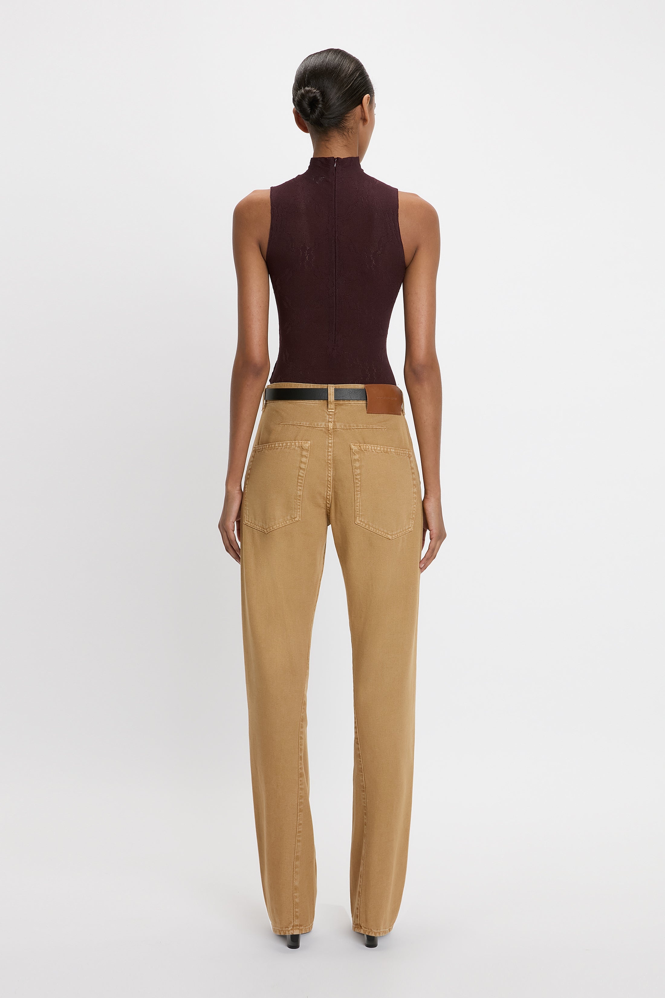 Sleeveless High Neck Bodysuit In Port - 4