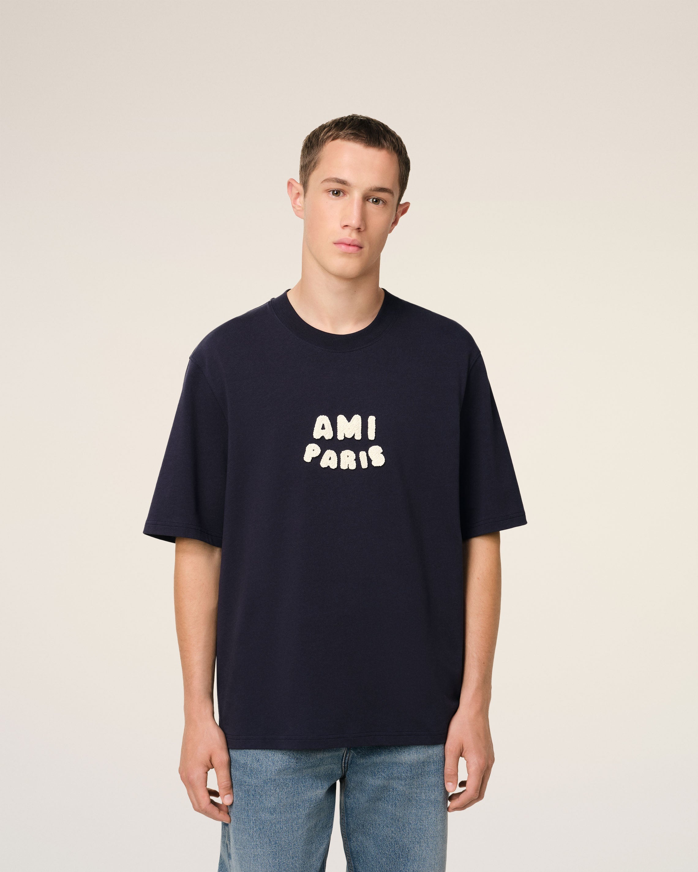 NAVY COTTON AMI PARIS PATCH T-SHIRT - 3