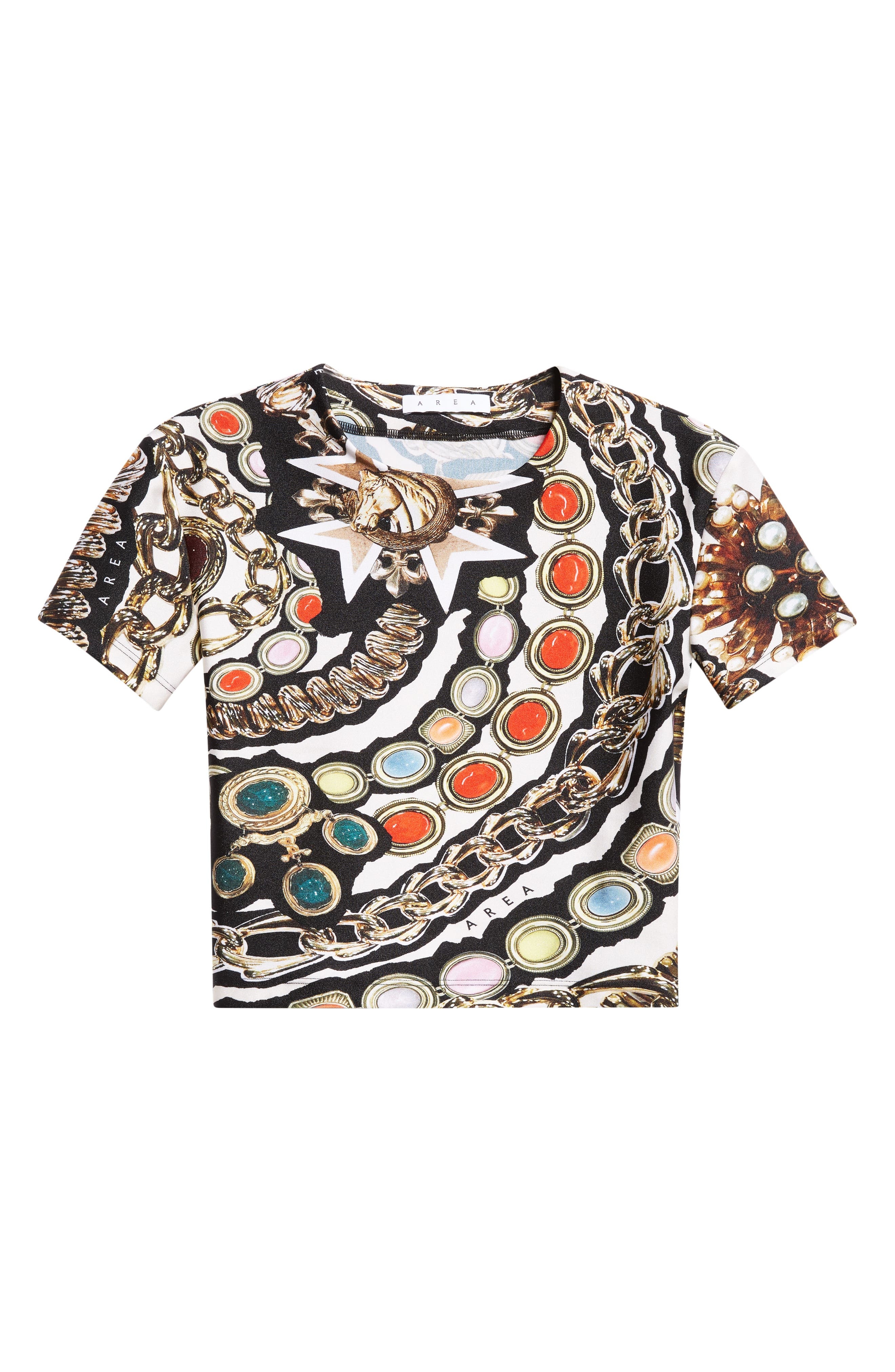 Area Gemstone Chain Print Crop Top in Black Multi at Nordstrom - 6
