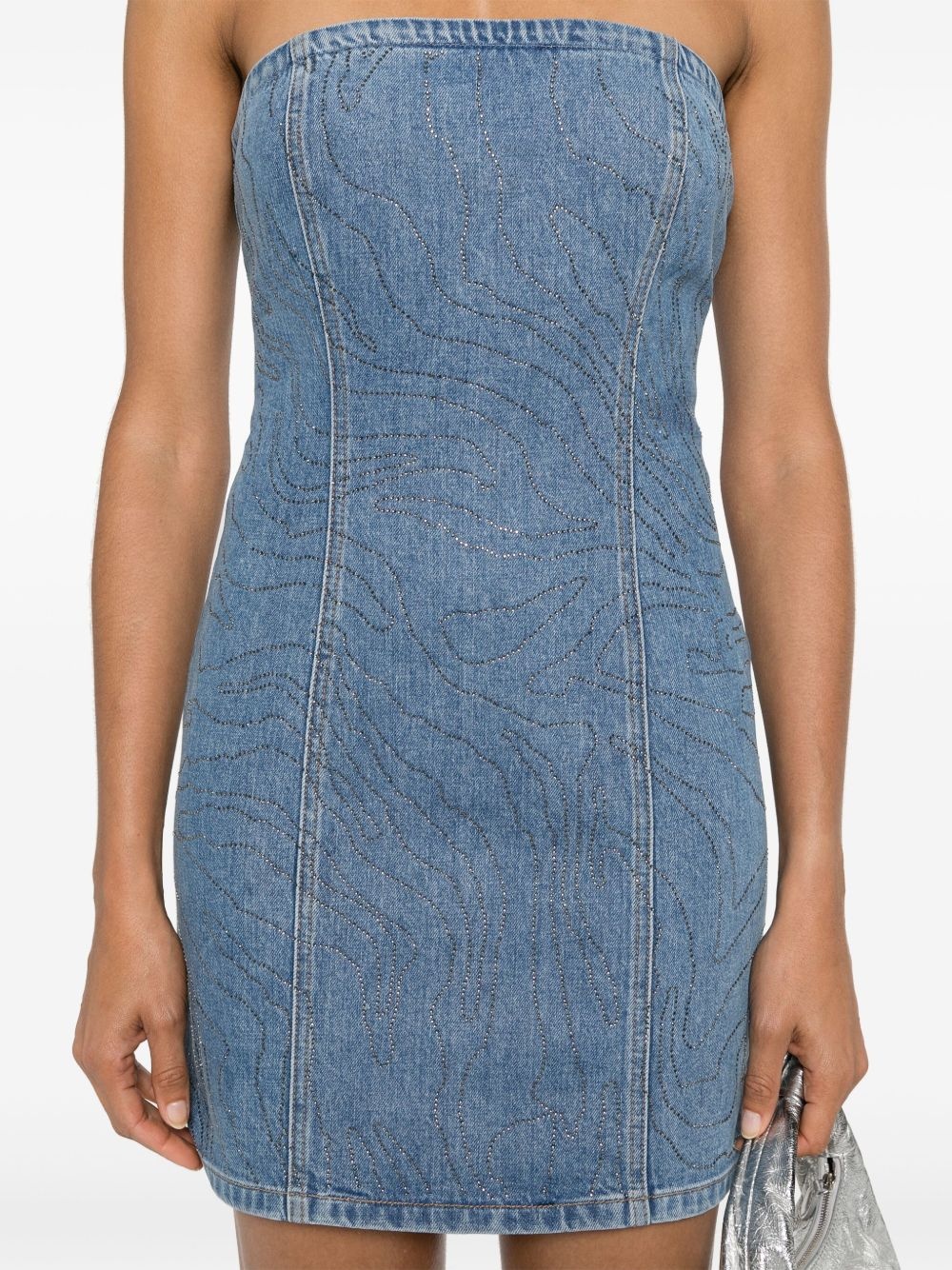 crystal-embellished denim mini dress - 5
