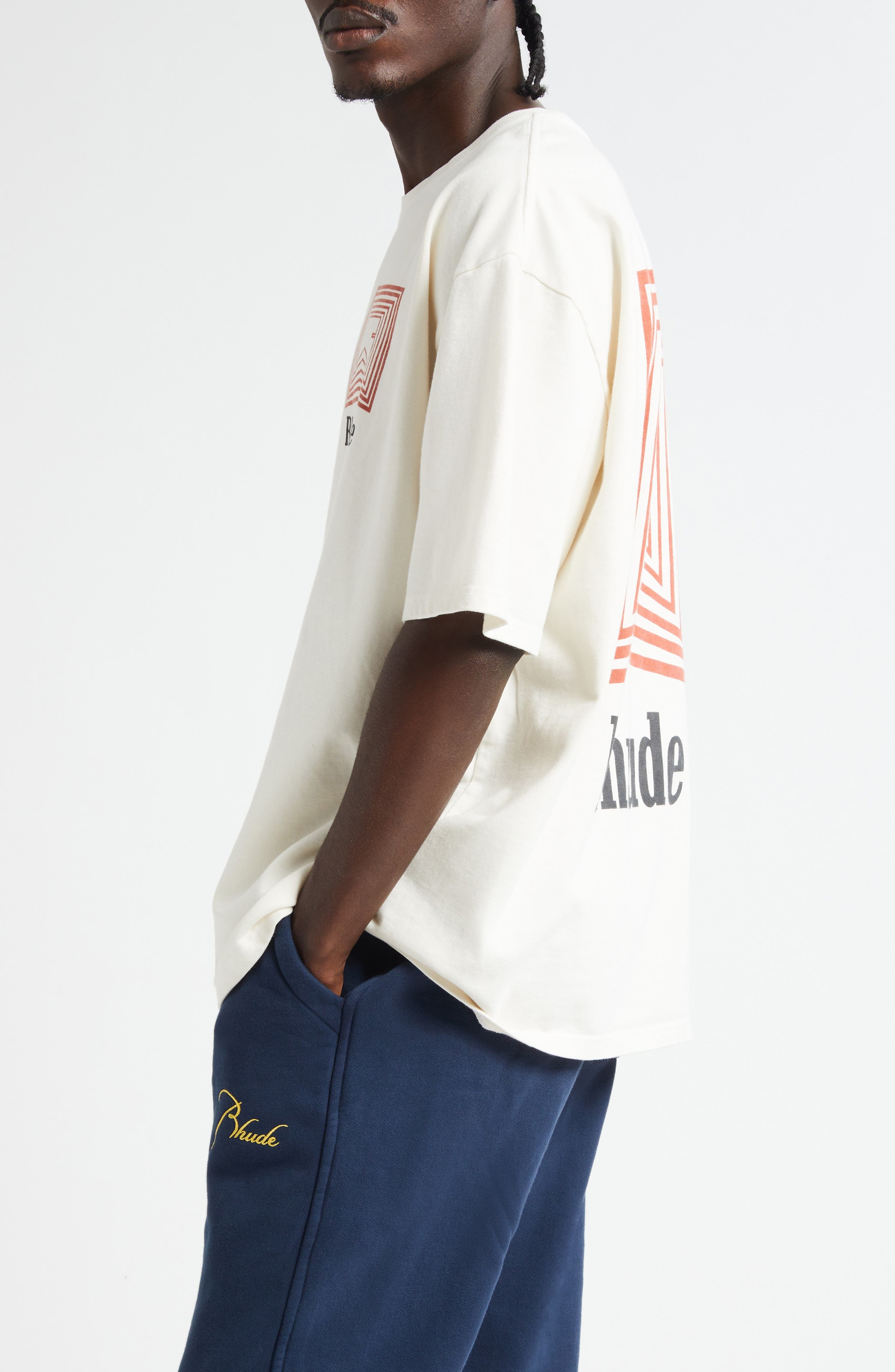 Rhude Chevron Logo Repeat Graphic T-Shirt in Vintage White at Nordstrom - 4