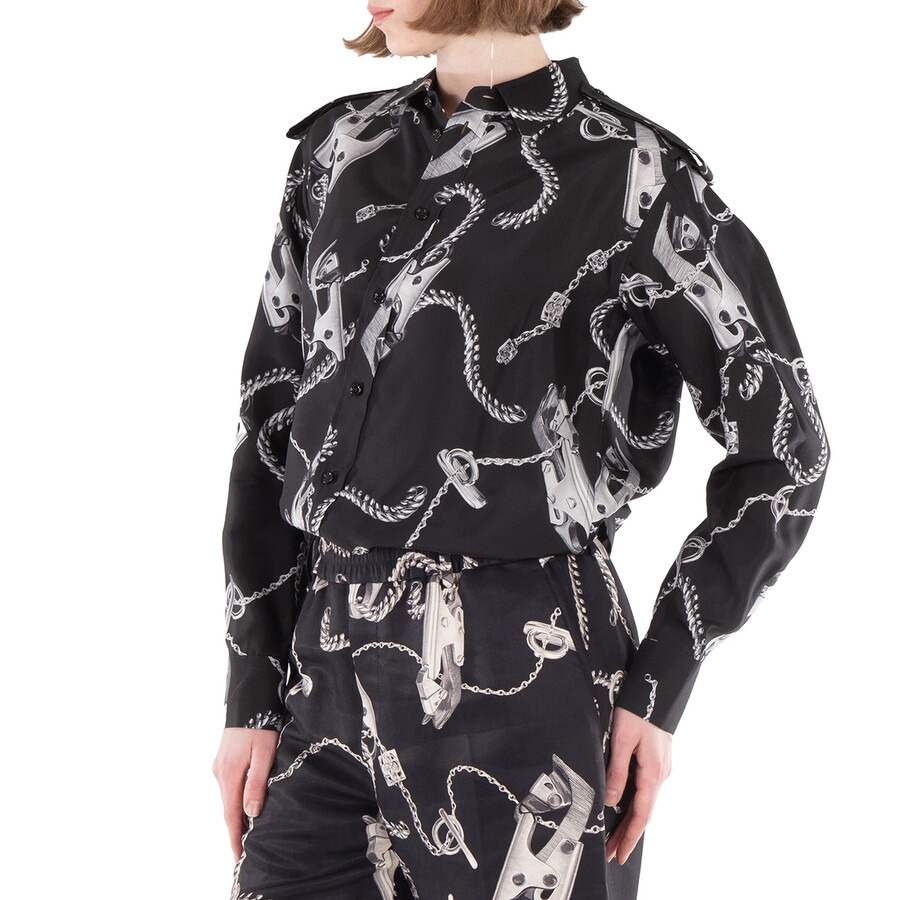Burberry Long-Sleeve Knight Hardware Silk Shirt - 2