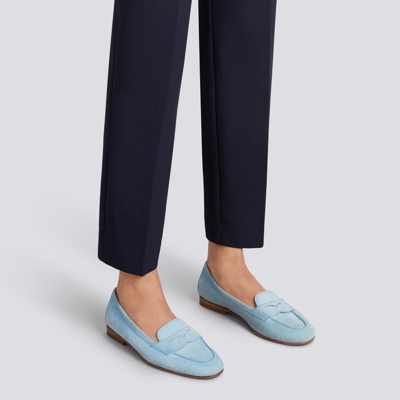 Santoni Women's light blue suede Carla loafer outlook