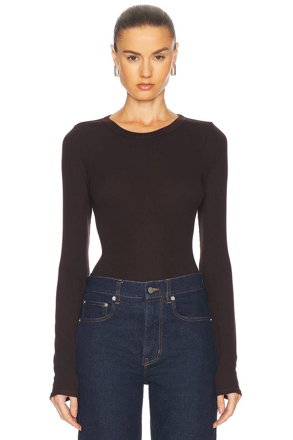 Silk Knit Long Sleeve Crewneck Top - 1