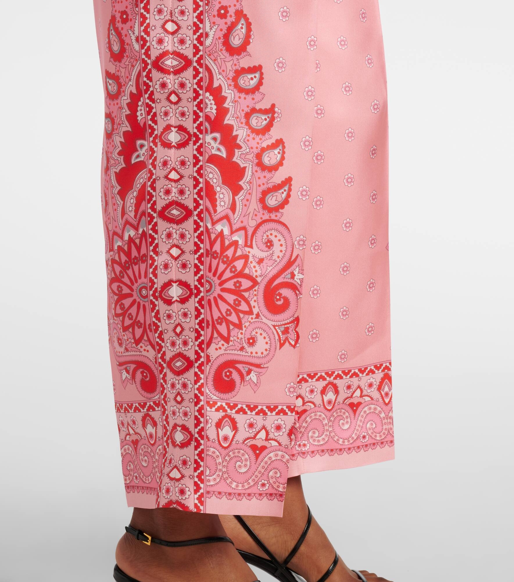 Paisley silk straight pants - 5