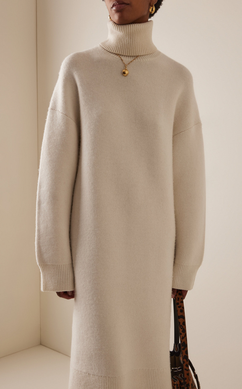 Cashmere-Wool Turtleneck Midi Sweater Dress ivory 3
