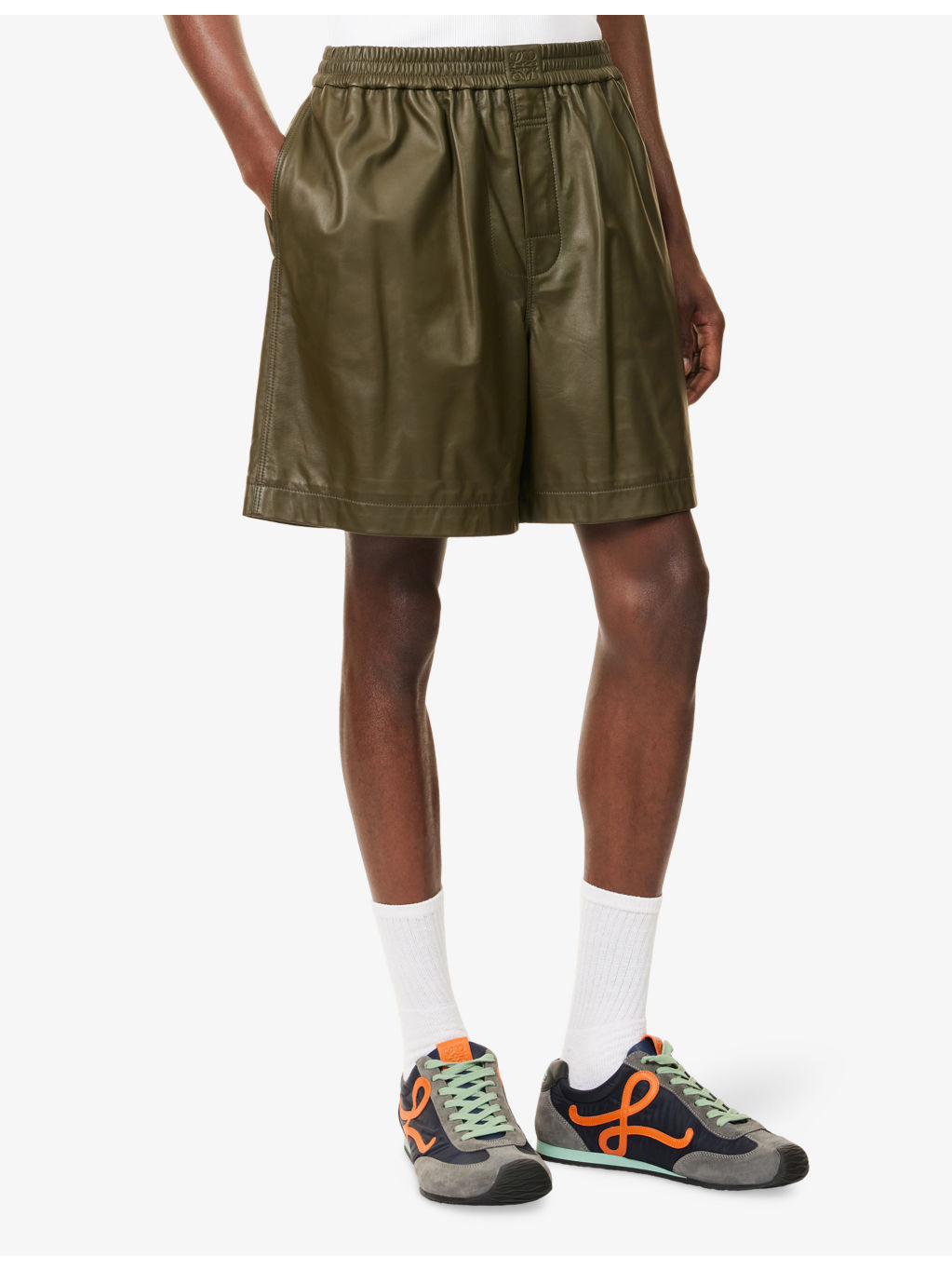 Monogram Relaxed-Fit Leather Shorts - 3