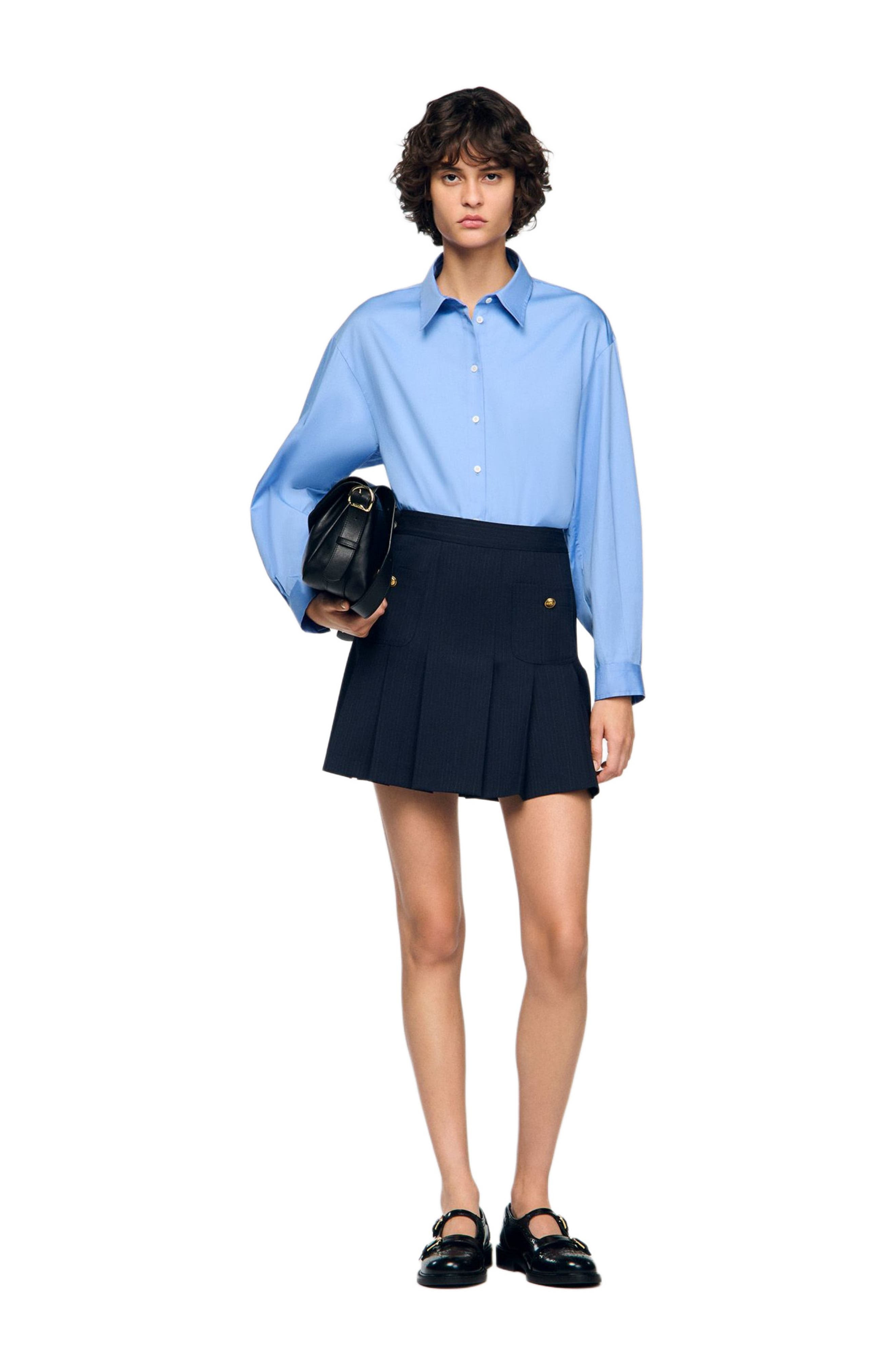 SANDRO Short striped pleated skirt in Navy Blue at Nordstrom - 6