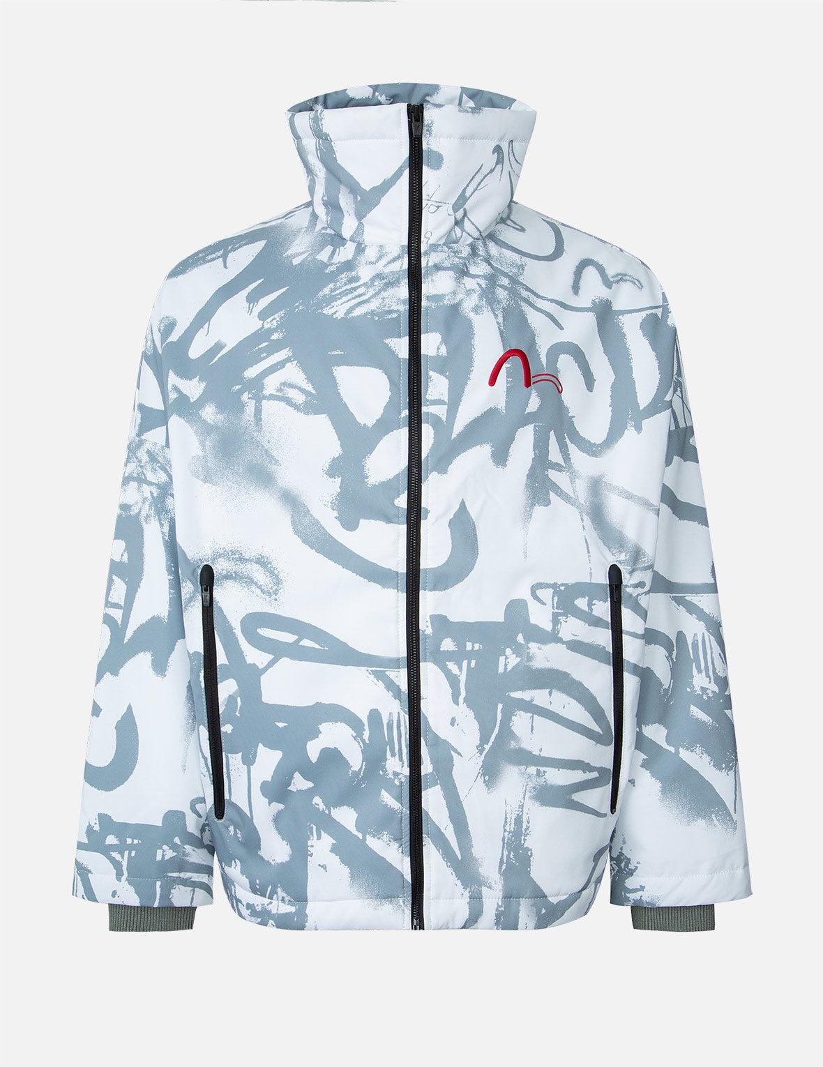Allover Graffiti Print Stand-Collar Padded Jacket - 1