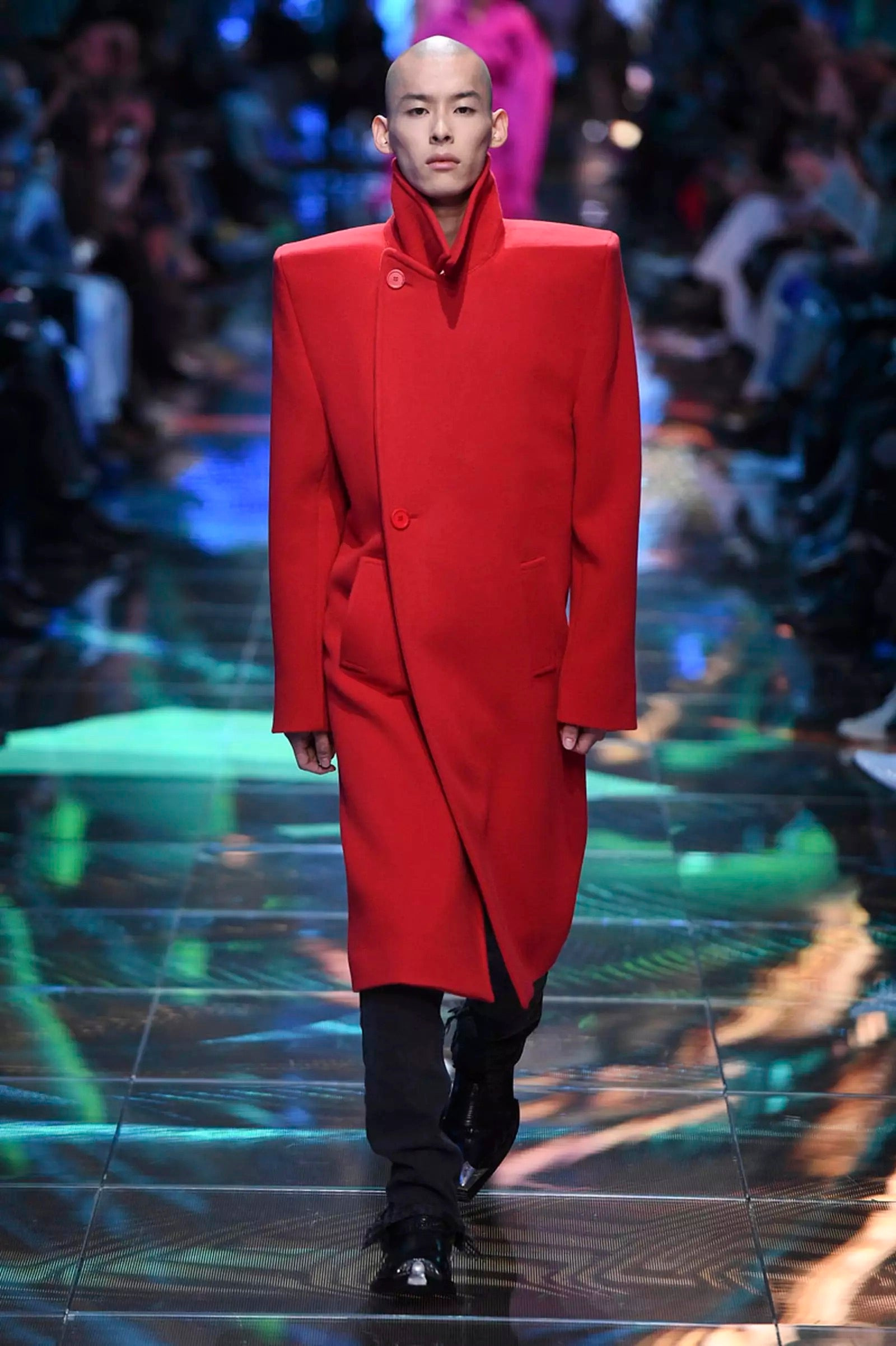 Balenciaga Ss19 runway 80s boxy shoulder red camel wool coat jacket 46 - 2