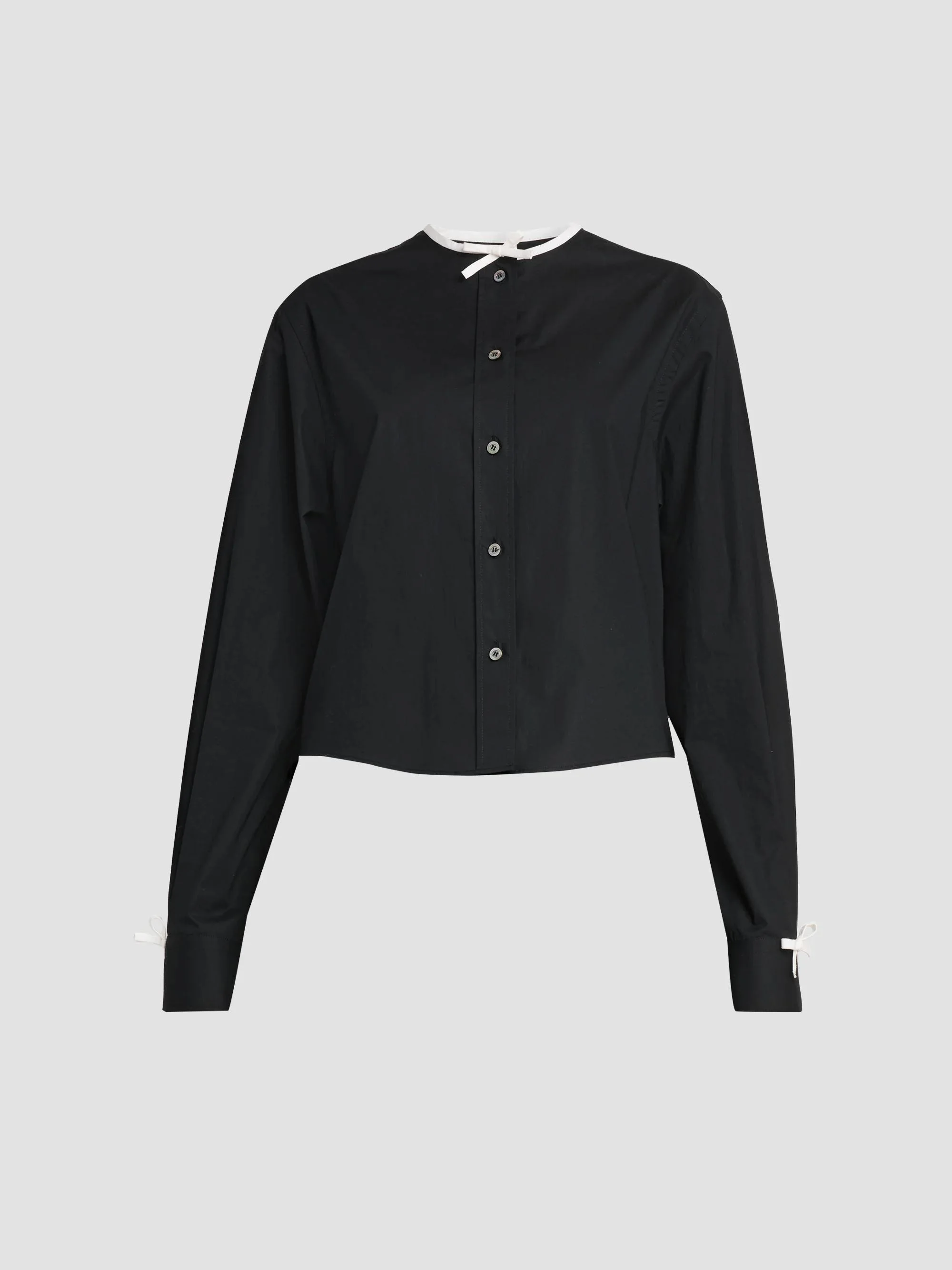 Women's Bow-Accent Poplin Blouse - Black - 1