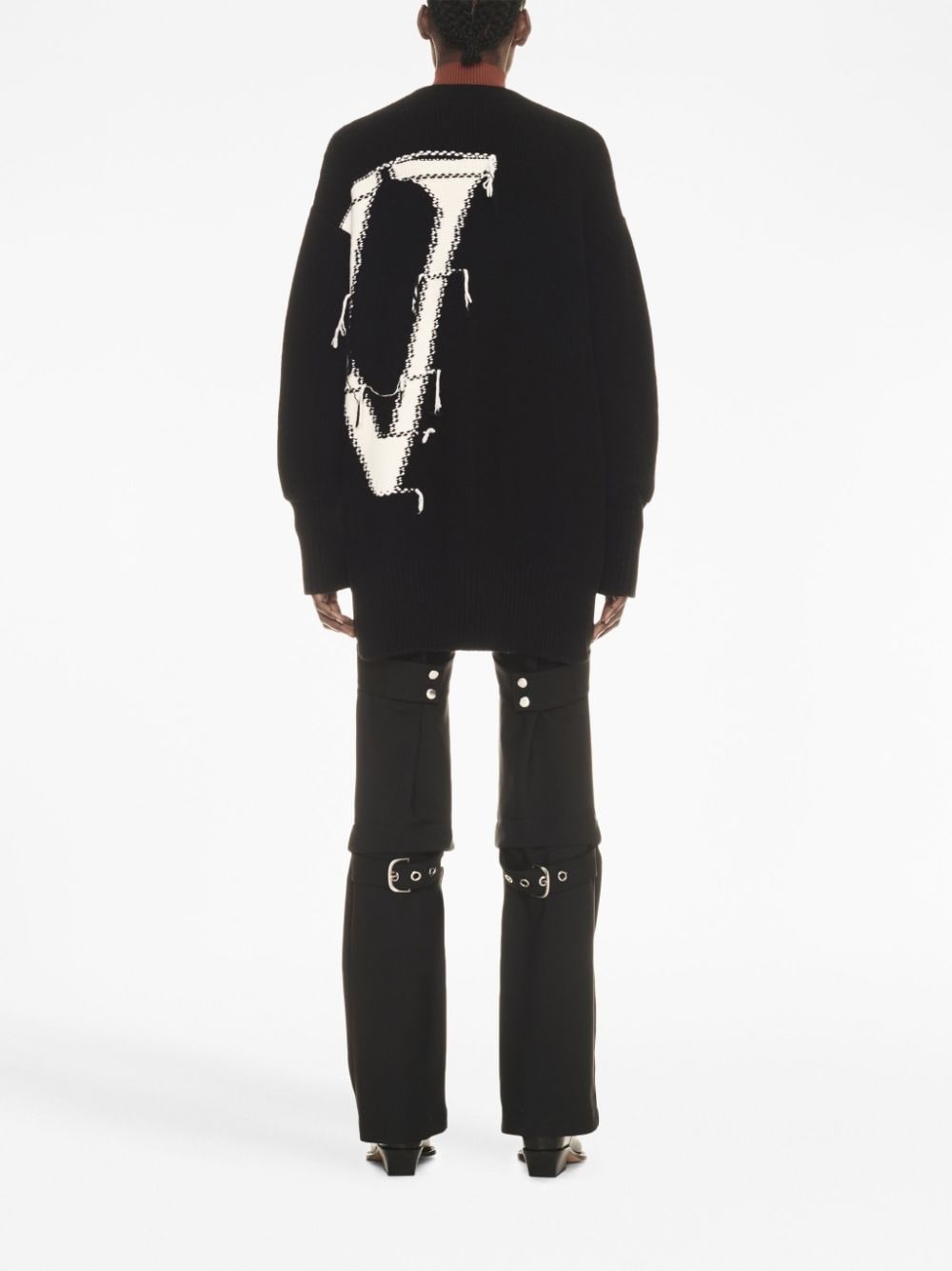 logo-intarsia wool cardigan - 4