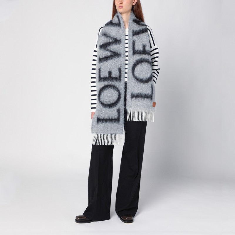 Loewe Grey Scarf With Logo Women - 2