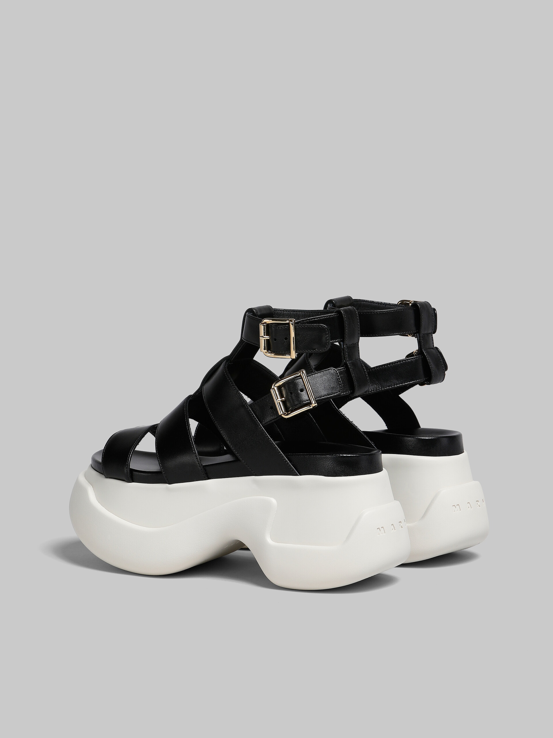 BLACK LEATHER GLADIATOR SANDAL WITH PLATFORM SOLE - 3