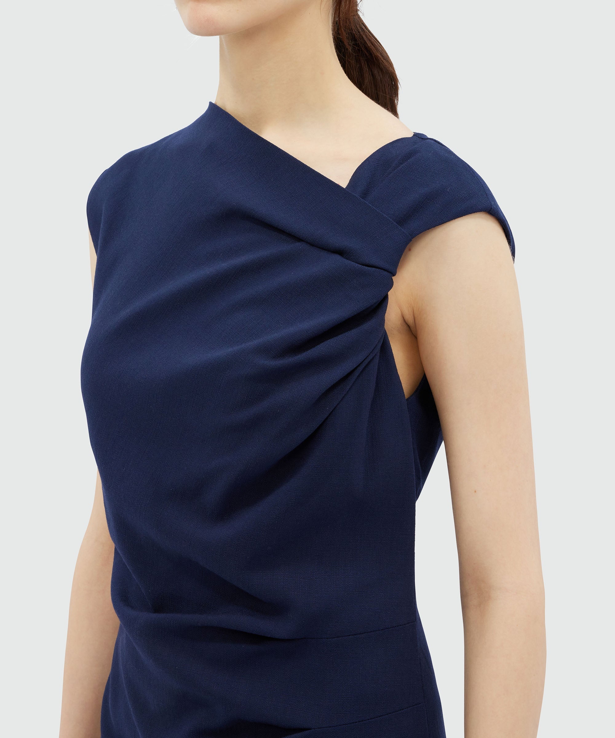 Draped midi dress in blue canvas - 5