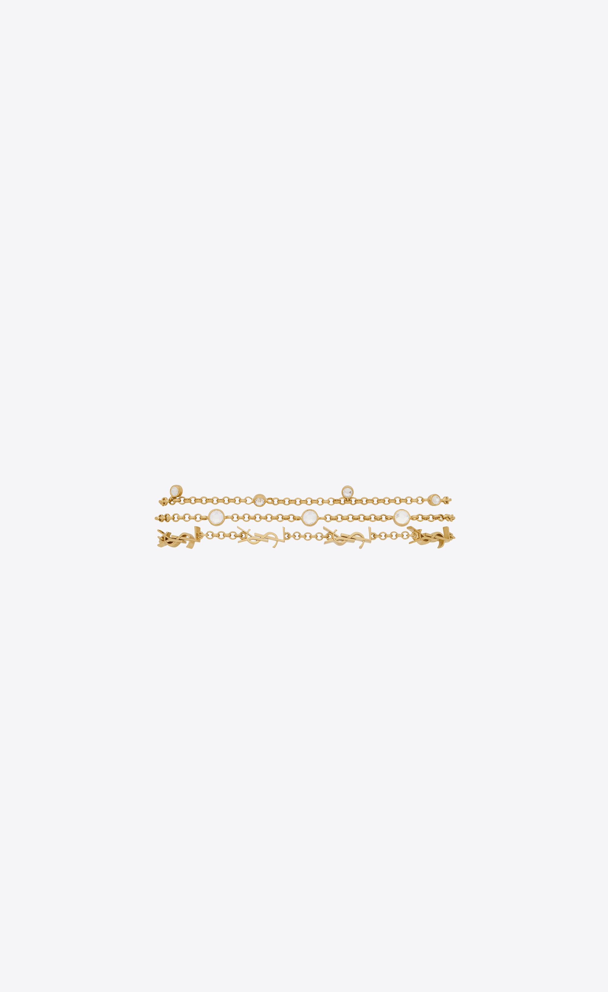 ★Saint Laurent★ Cassandre Rhinestone Charm Bracelet Crysta Saint Laurent Cassandre Embellished Bracelet in Metallic | Lyst