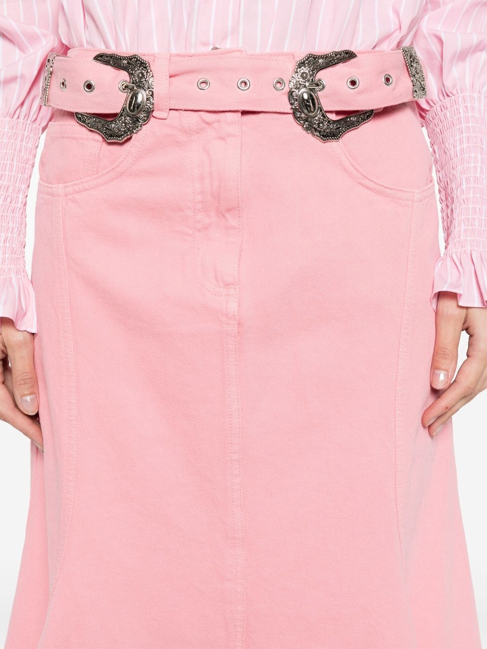 belt-embellishment flared midi skirt - 5