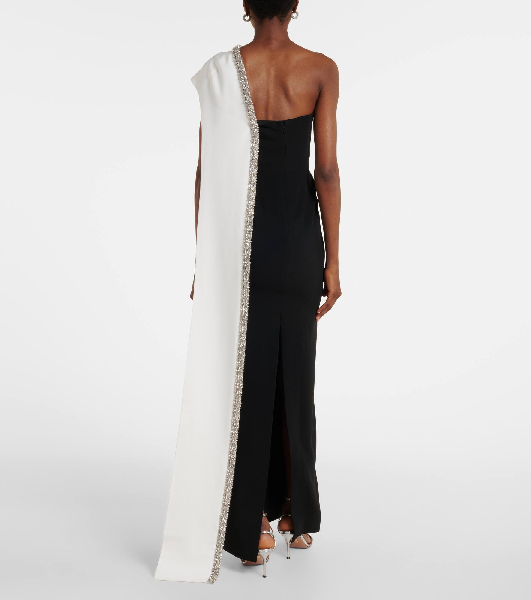 Caped embellished satin crêpe gown - 3