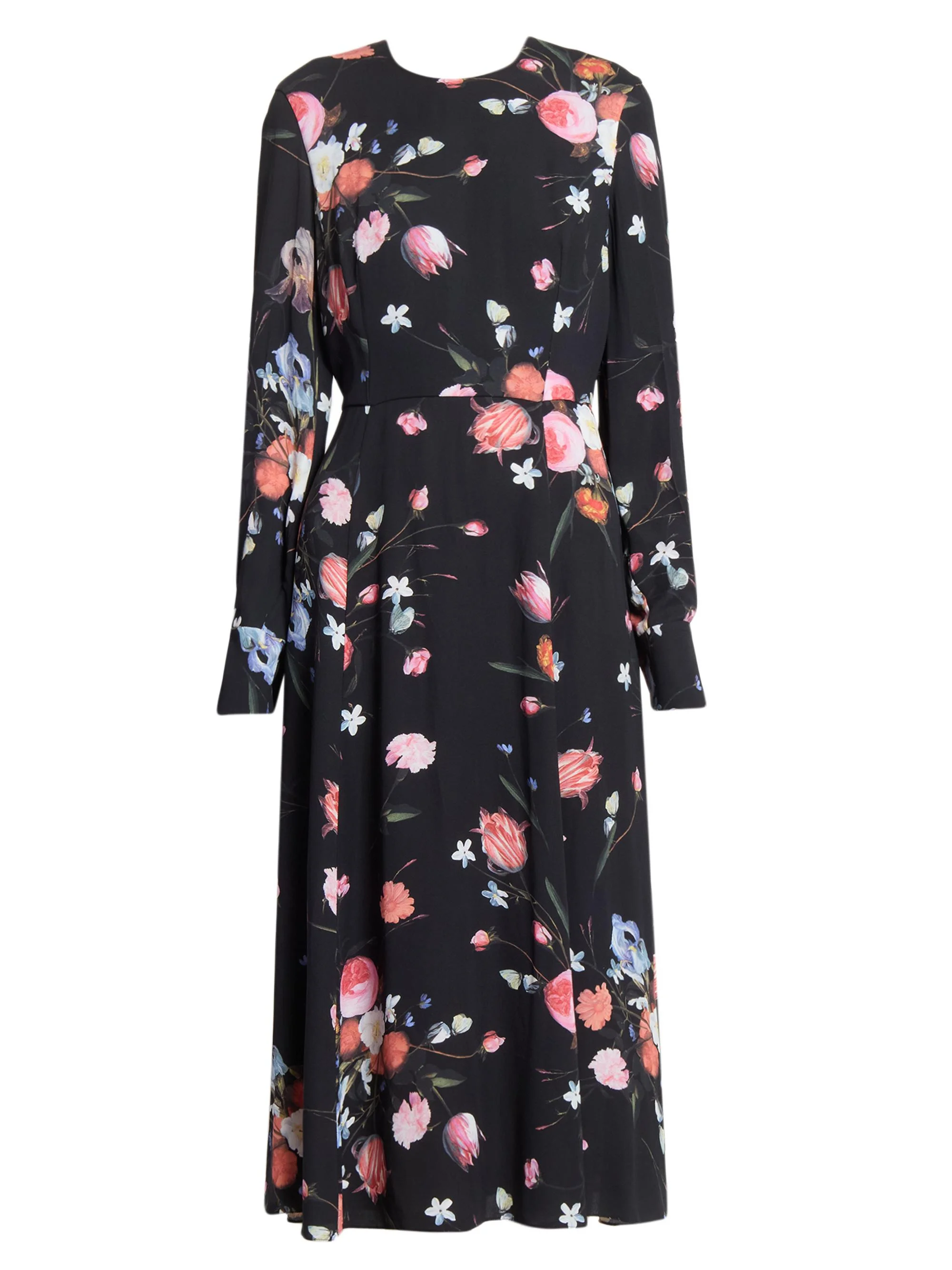 Women's Dutch Flower Midi-Dress - Dutch Flower Painting Black - 1