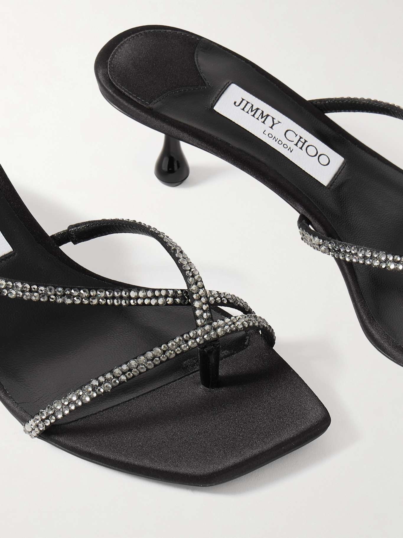 JIMMY CHOO Etana 50 crystal-embellished satin mules Black