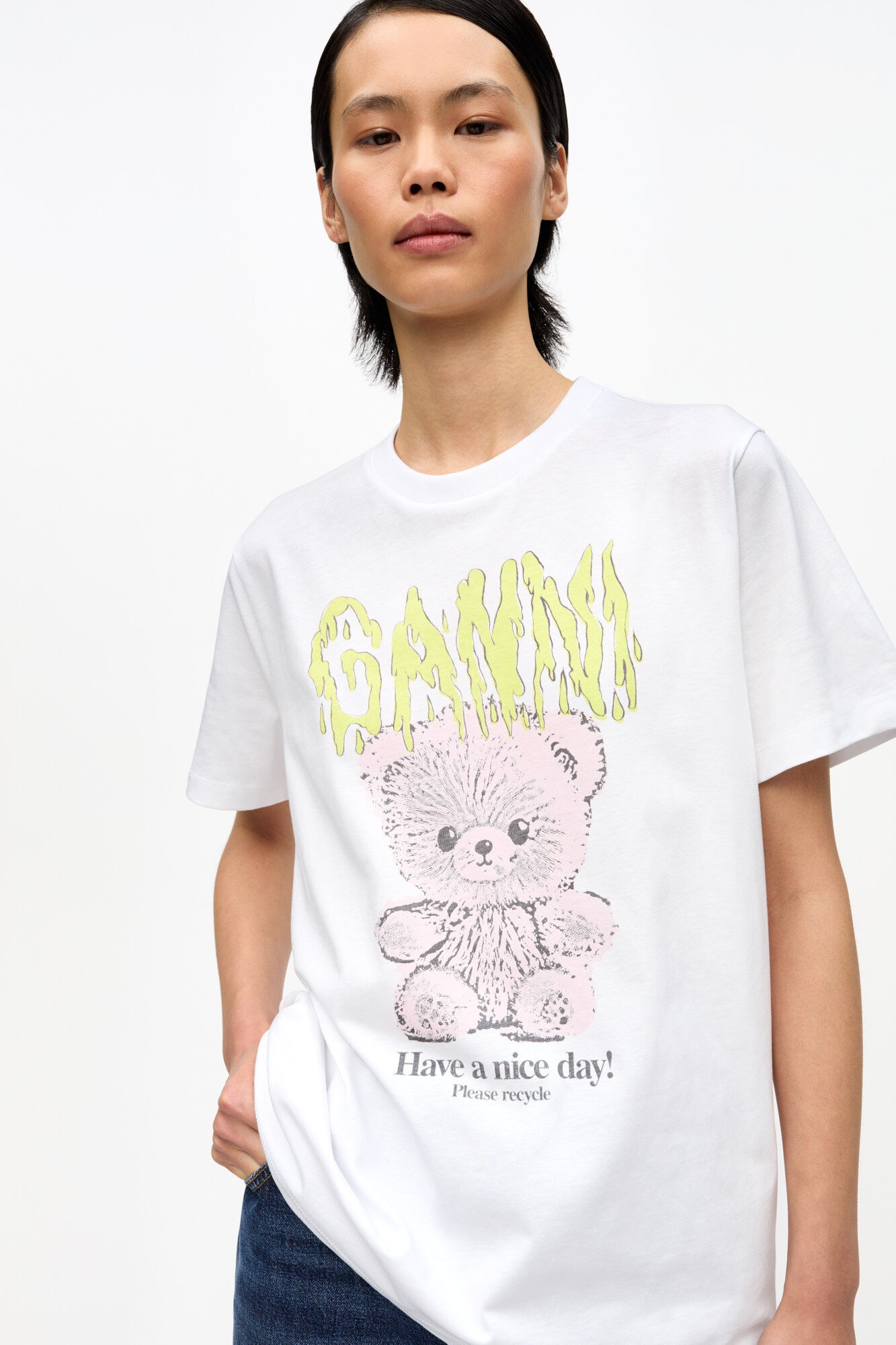 WHITE BASIC COTTON JERSEY TEDDY RELAXED T-SHIRT - 5
