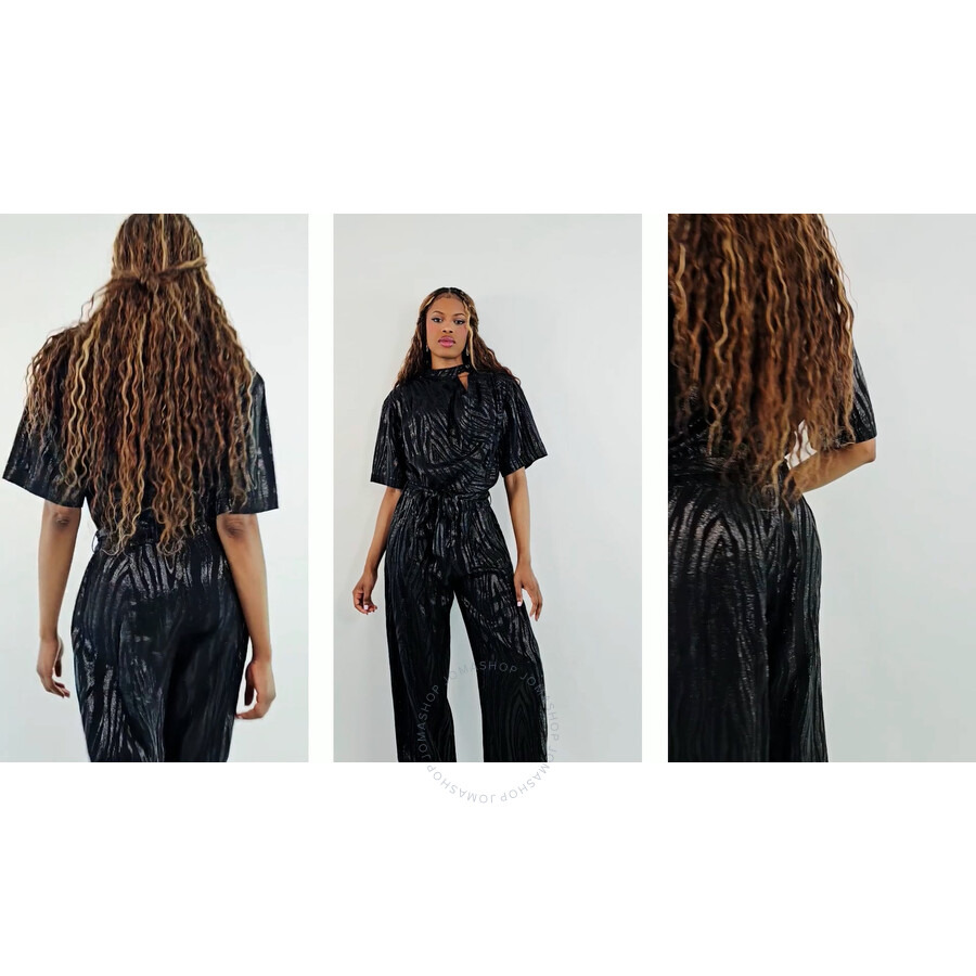 Stella Mccartney Ladies Black Woodgrain Print Lurex Jumpsuit - 3