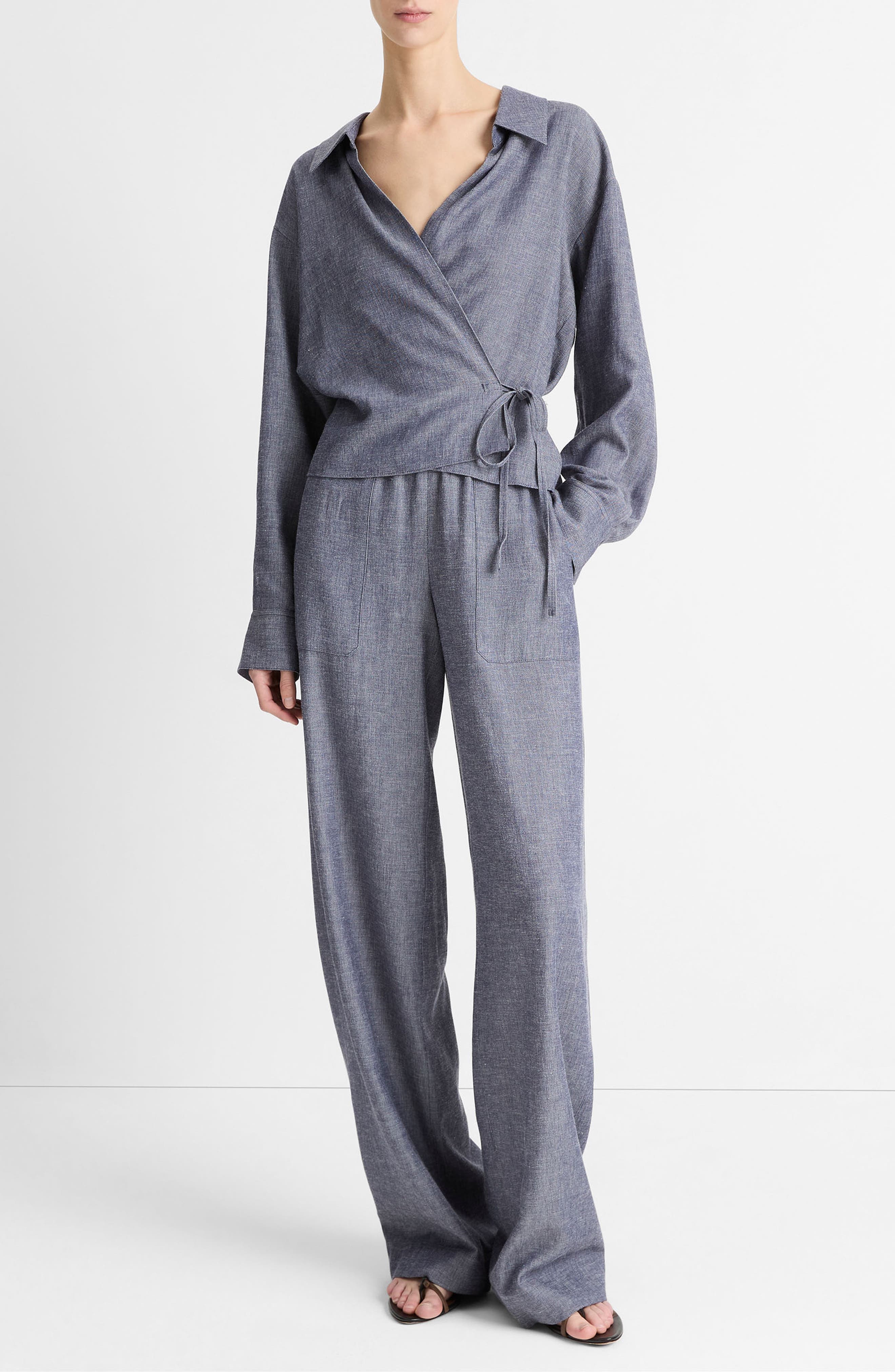 Vince Long Sleeve Wrap Top in Mid Indigo at Nordstrom - 4