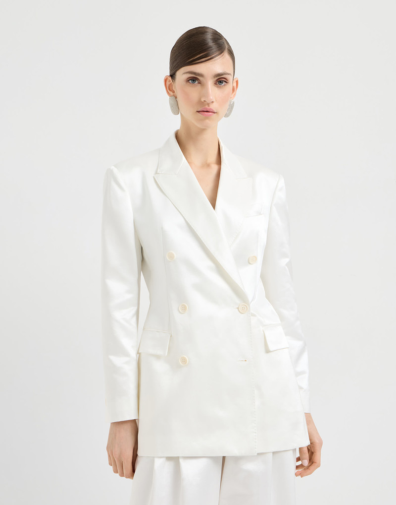 Cotton and silk satin blazer with monili 2
